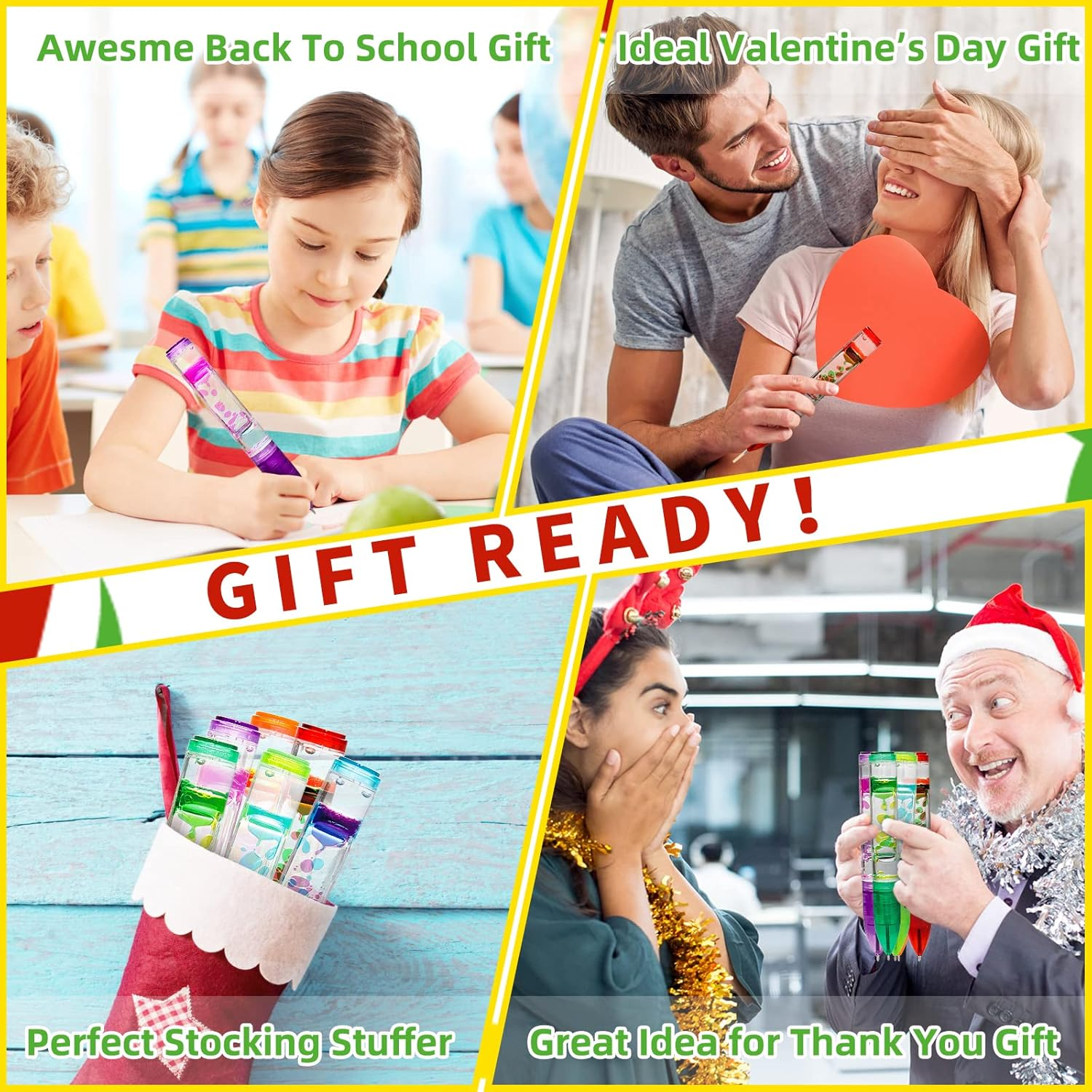 YUE Action Liquid Motion Timer Pen 2 Pack / Liquid Timer Pen / Multi Colored Fidget Pen for for Office Desk Toys, Novelty Gifts ,Novelty Toys (Red+Green) image number 4