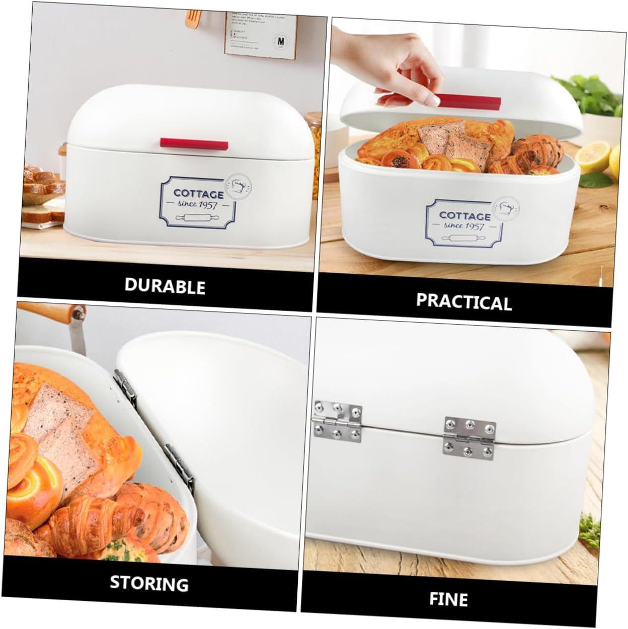 OKUMEYR European Bread Box Large Capacity Metal Bread Storage Bin White Dustproof Food Container for Kitchen and Home Use image number 2