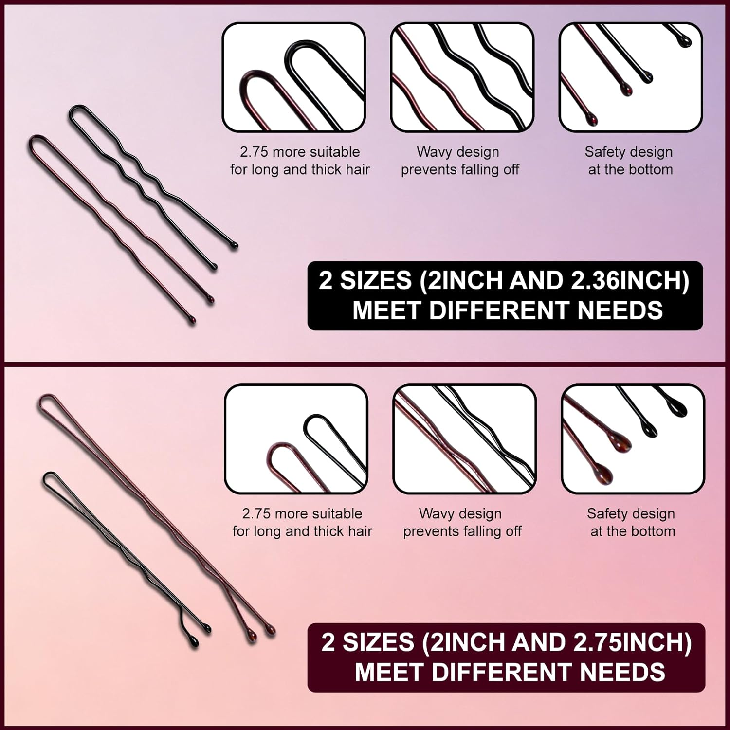 Pack of 200 Hair Pins, Bobby Pins, Hair Clips, Hair Accessories, Bun Pins, for Hair Accessories, with 50 Pieces Invisible Clear Hair Bands, 50 Pieces Black Hair Bands image number 3