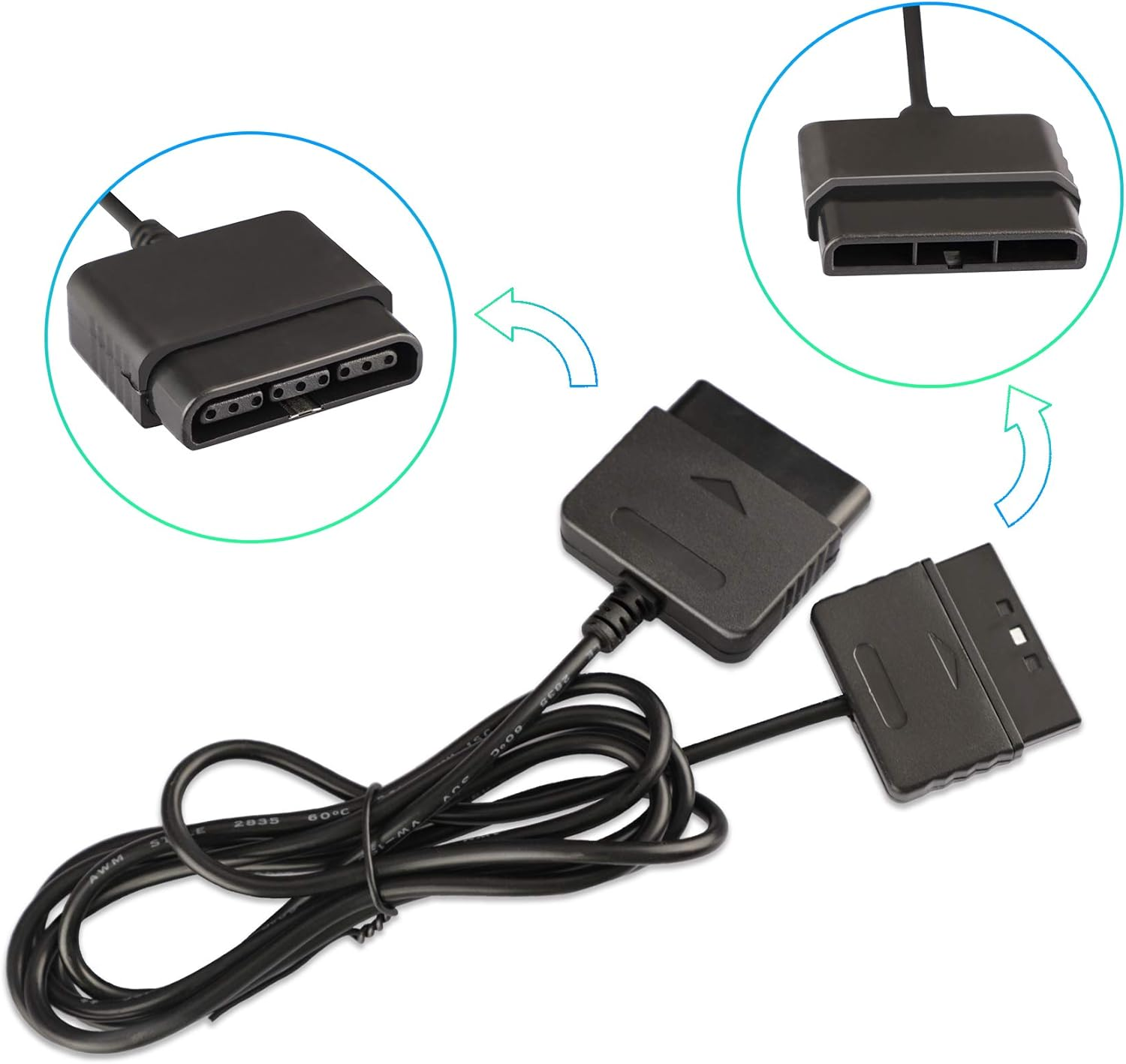 2Pack 6Ft Controller Extension Cable for PS2, 1.8M Controller Extension for Sony Playstation 2 PS2 Game Console image number 3