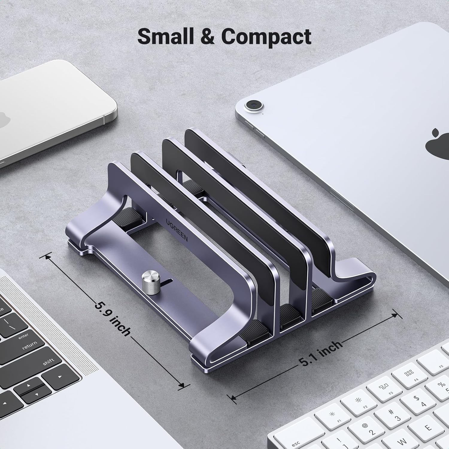 UGREEN Vertical Laptop Stand for Desk, 3 Slots Adjustable Holder, Space-Saving Dock, Compatible with Macbook, Notebook, Ipad image number 4
