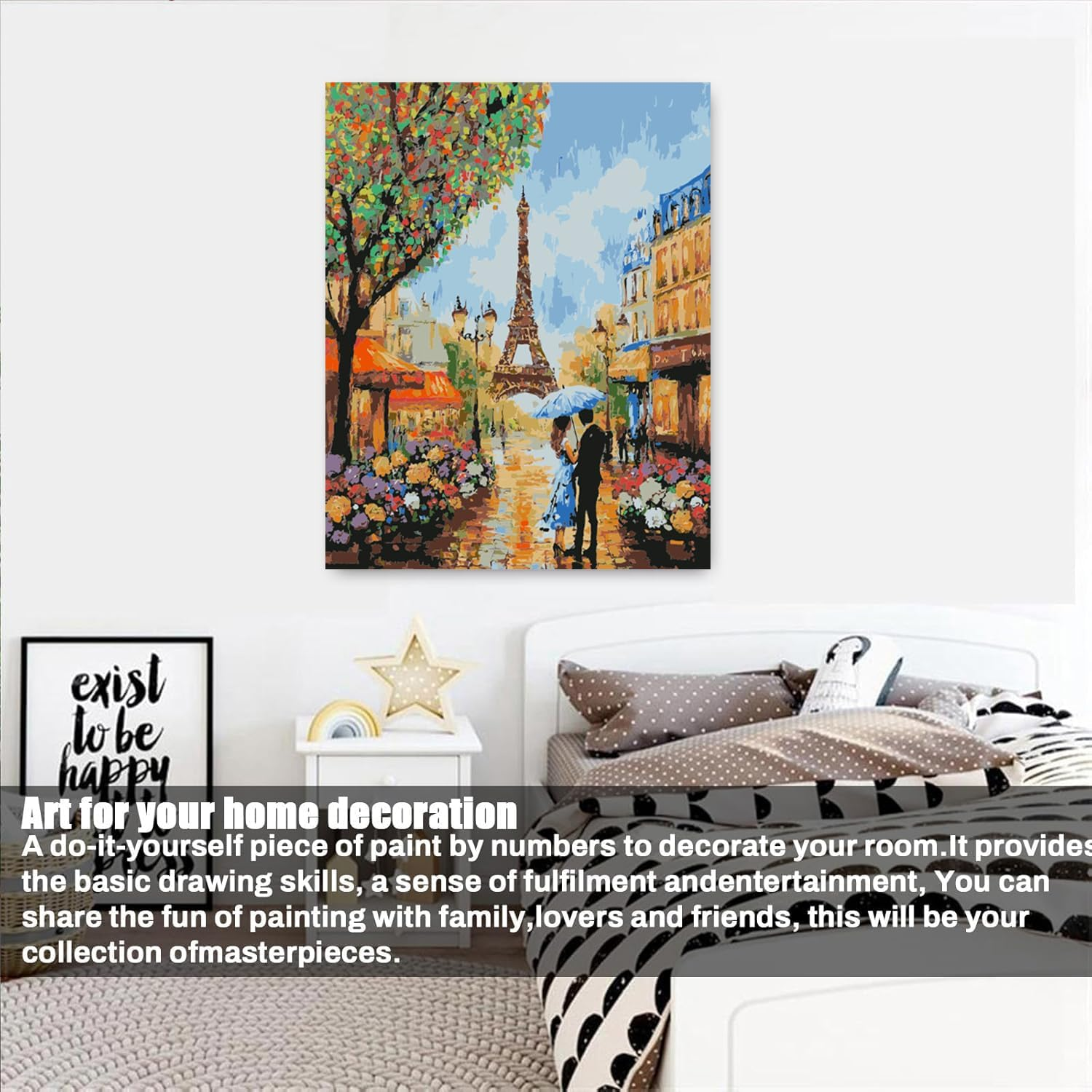 Paint by Numbers Kit for Adults Beginner,Paris Flower Eiffel Tower Adult Paint by Number Kits on Canvas without Frame,Colorful Flowers Landscape Oil Paint by Numbers with 3 Brushes for Home Decor 16&rdquo; W X 16&rdquo;L image number 5