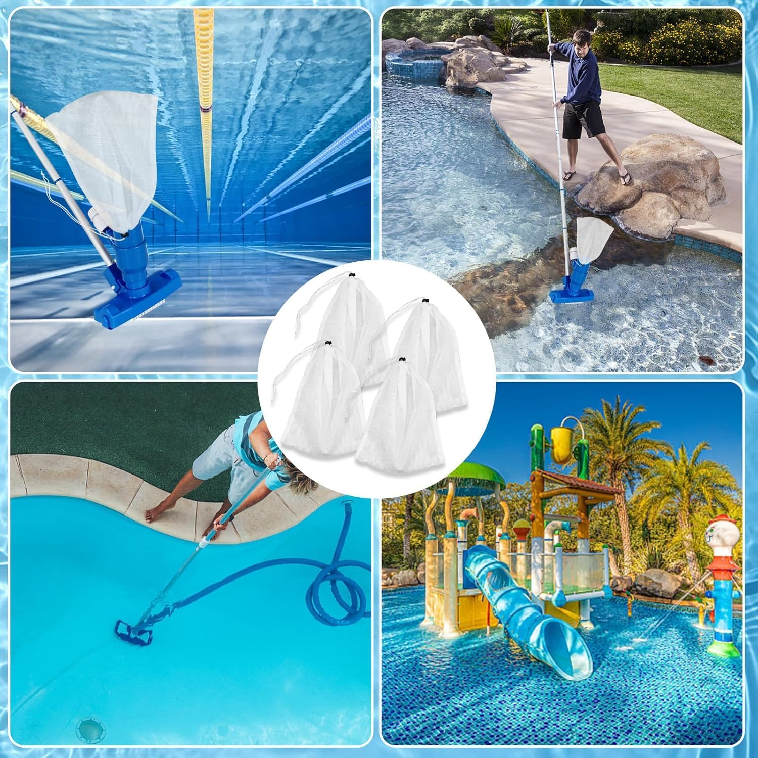 Shuoteng Pool Vacuum Leaf Cleaner Mesh Bags, 6Pcs Vacuum Pool Cleaner Bags Mesh Leaf Bag with Pull and Lock Cord, Fine Mesh Pool Leaf Vacuum Net Bag with Locking Cord image number 1