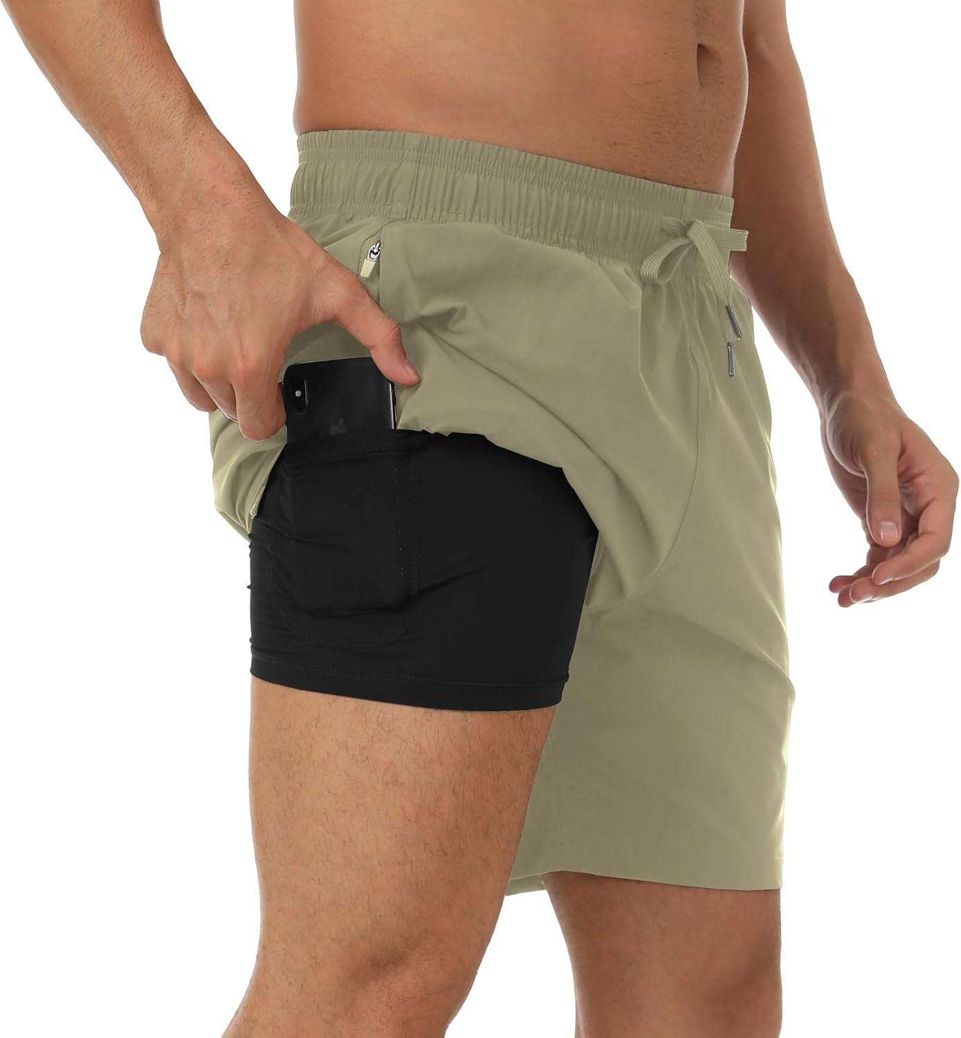 Queday Mens 2 in 1 Running Shorts with Liner 7 Inch Quick Dry Gym Athletic Workout Shorts with 2 Side Pockets with Zipper Back Pocket Inner Pocket image number 4