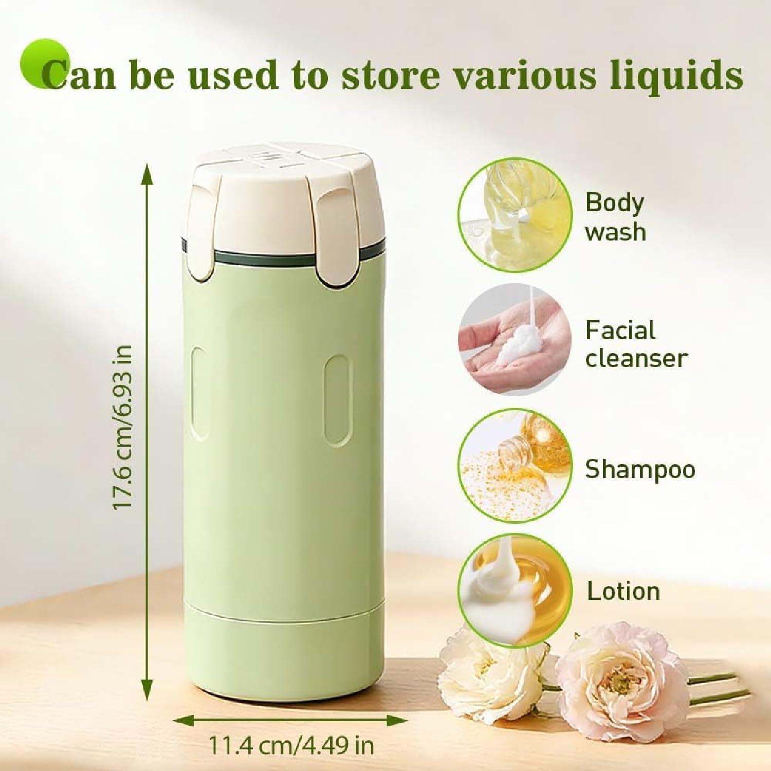 4 in 1 Travel Dispenser - 4 Pack Refillable 30Ml Travel Dispenser Bottles, Leak Proof Containers Portable Toiletries Containers for Shampoo Lotion Conditioner Cream (Green) - White image number 7