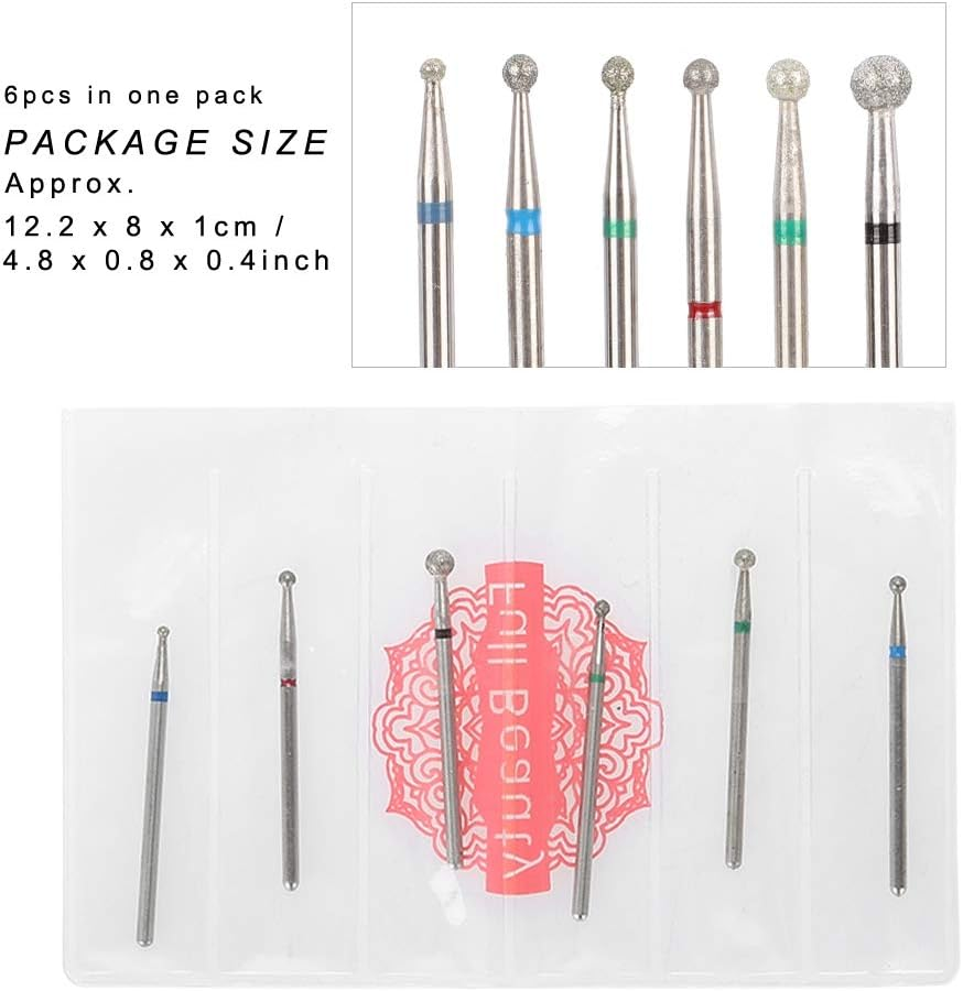Nail Drill Bit Set, 6Pcs Stainless Steel Nail Drill Heads Manicure Accessories Nail Art File Bits Tools(#3) image number 2