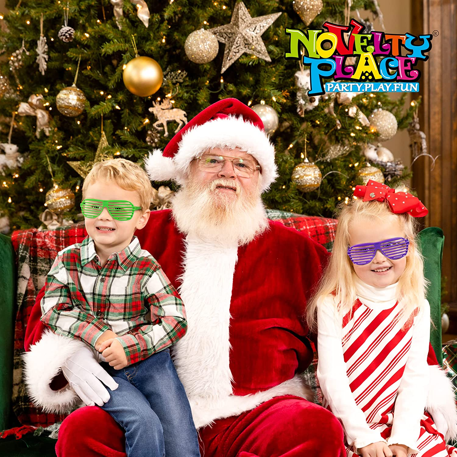 Novelty Place Neon Color Shutter Glasses 80'S Party Slotted Sunglasses for Kids & Adults - 12 Pairs (4 Colors) image number 2