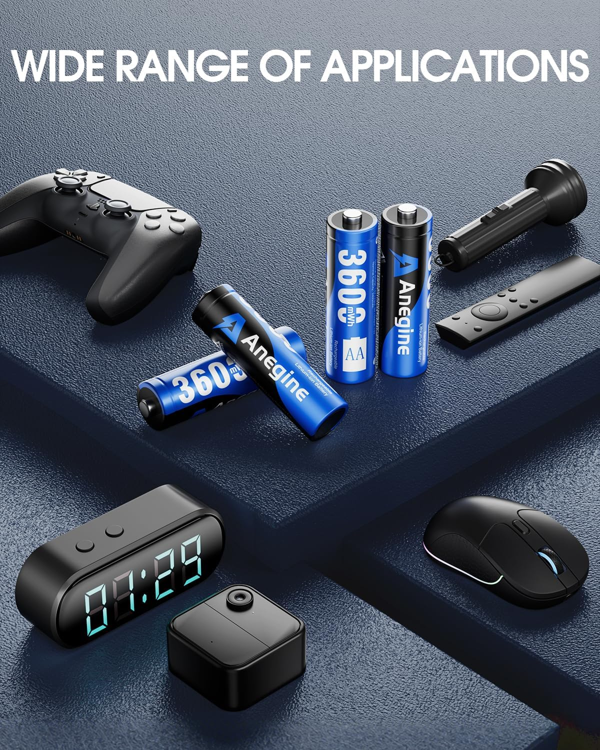 Rechargeable AA Batteries Lithium with Charger 12 Slot, 12 Pack 3600Mwh 1.5V Lithium Batteries AA Rechargeable, Long Lasting Double a Battery with 2000+ Cycles, Blue image number 1