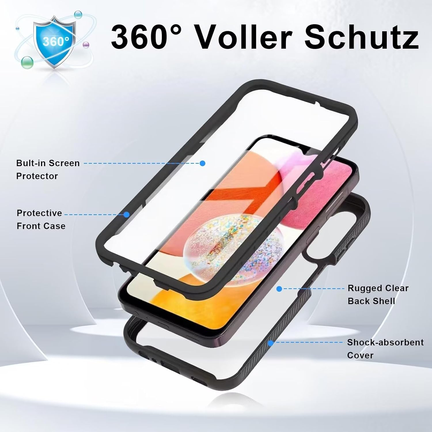 Bnvdfre Mobile Phone Case for Motorola Moto G24 / E14 / G04 / G04S / G24 Power Case and Tempered Glass with Built-In Screen Protector Shockproof Protective Case 360 Degree Full Protection TPU Silicone image number 7