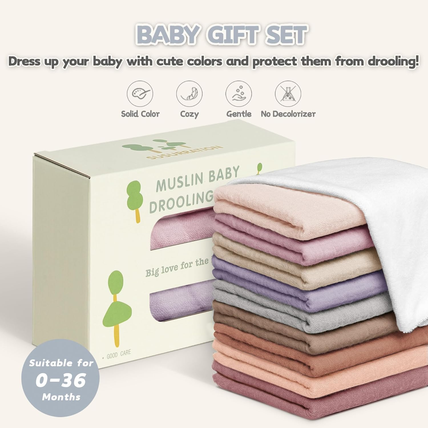 Susurration Muslin Baby Bibs 10Pack Baby Bandana Drool Bibs Soft Adjustable Newborn Bibs for Unisex Baby Girls & Boys