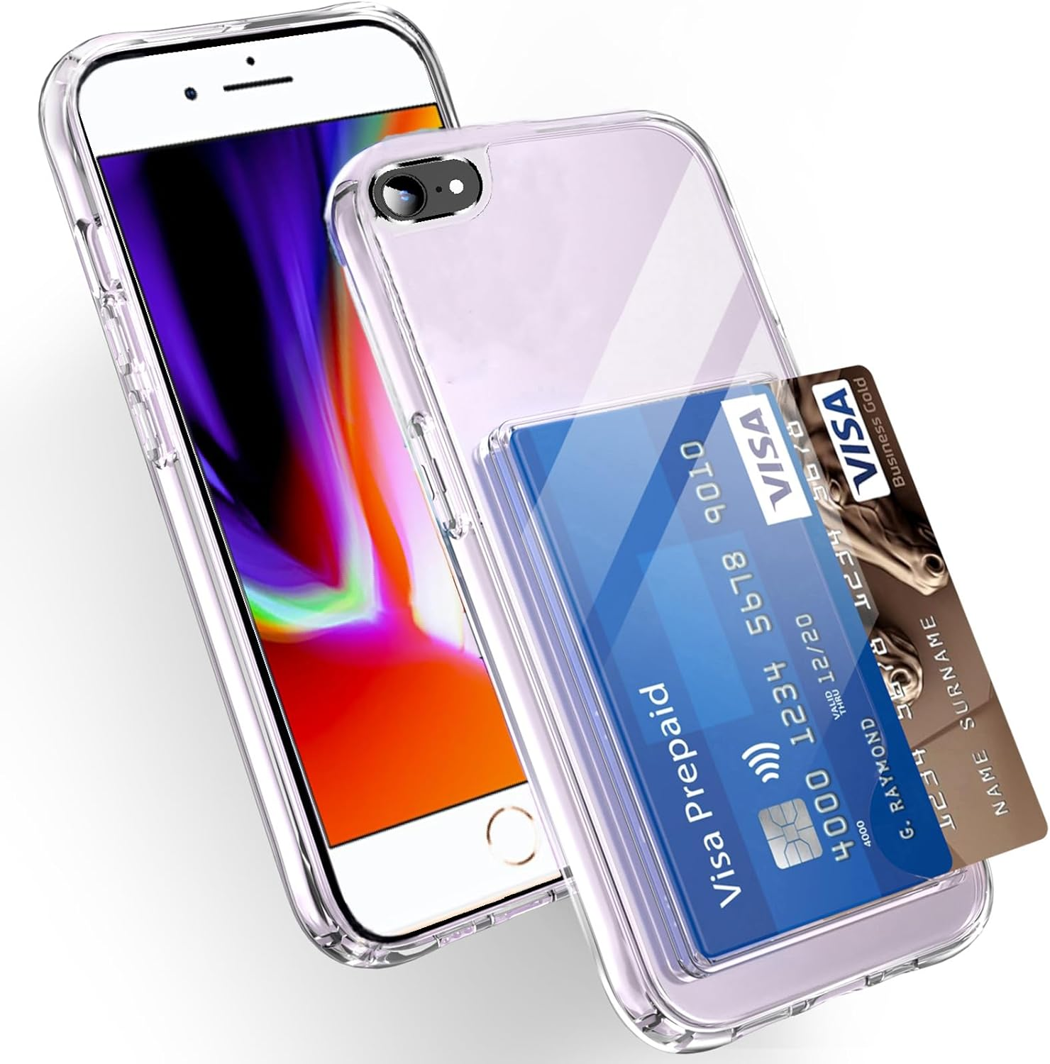 Wallet for Iphone 8 plus Case,Iphone 7 plus Case with Credit Card Holder,Up to 2 Cards,Anti-Yellowing,Shockproof Protective Soft Tpu+Hard PC Slim Phone Case for Iphone 8 Plus/7 Plus,Clear image number 6