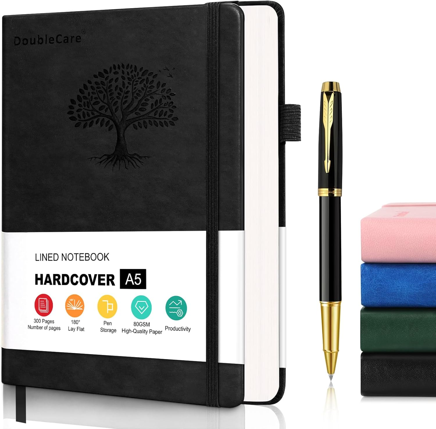 300 Pages Hardcover Leather Journal Notebook for Writing, A5 Hardcover Lined Journal with 80GSM Paper, Daily Journal for Women Men Work Organization, 5.7" X 8.4"