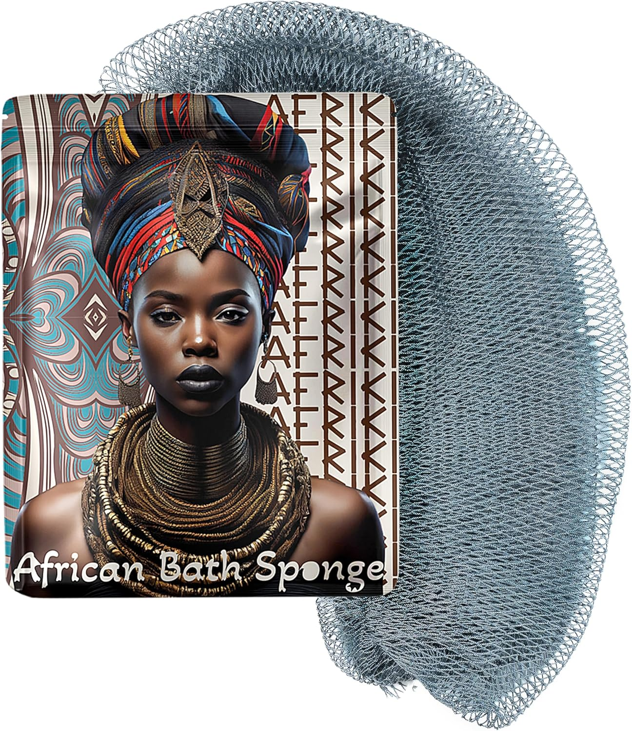 AFRIKI African Net Sponge, Authentic African Exfoliating Sponge, Black Owned, Back Scrubber, 45Inch Long, for Normal to Sensitive Skin, for Daily Use, Sky Collection (Slate) - Honey Yellow image number 2