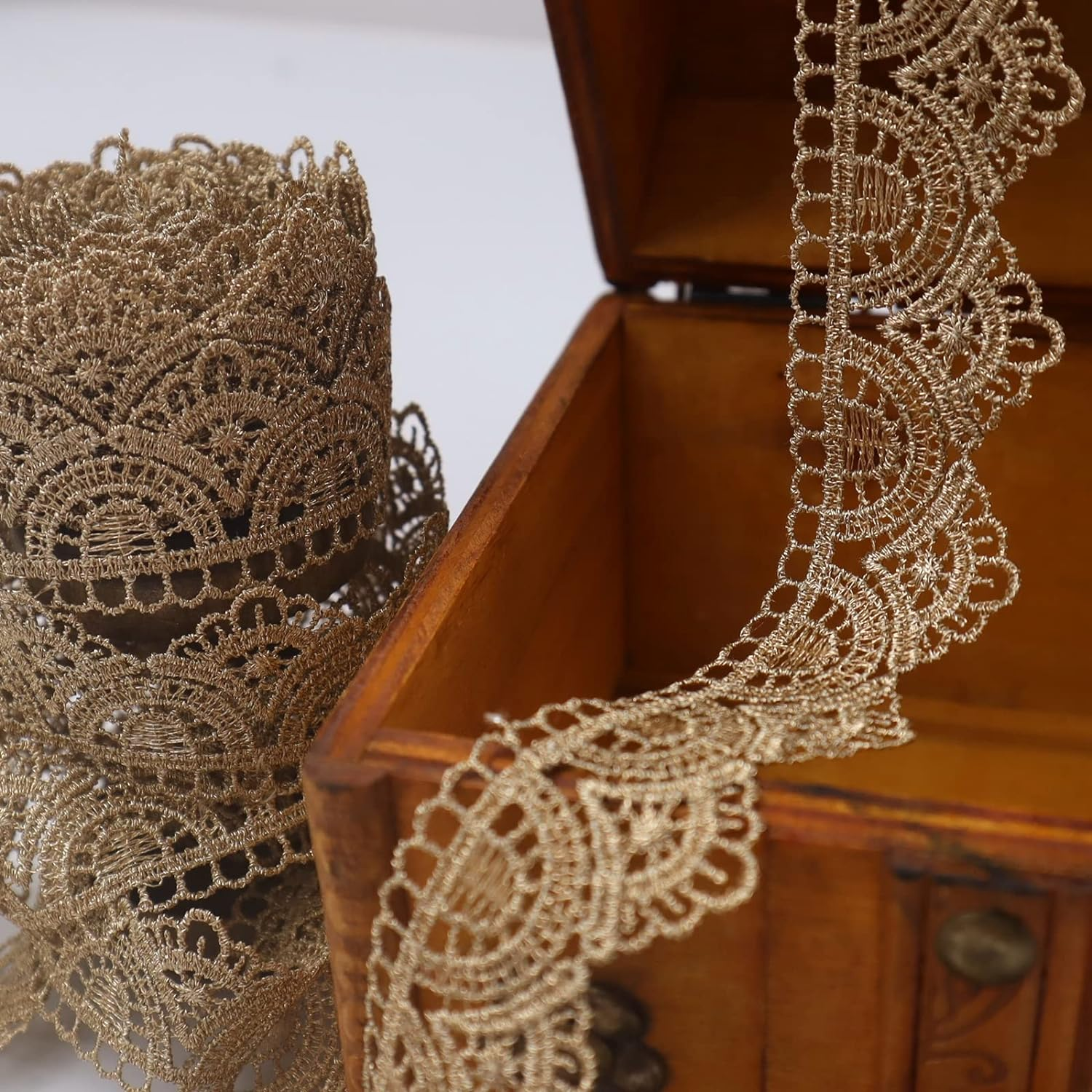 Gold Lace Ribbon 4.8 Yards Golden Embroidery Venice Lace Trim Vintage Golden for Sewing Cake Fringe Wedding Bridal Dress 1.2 Inch image number 5