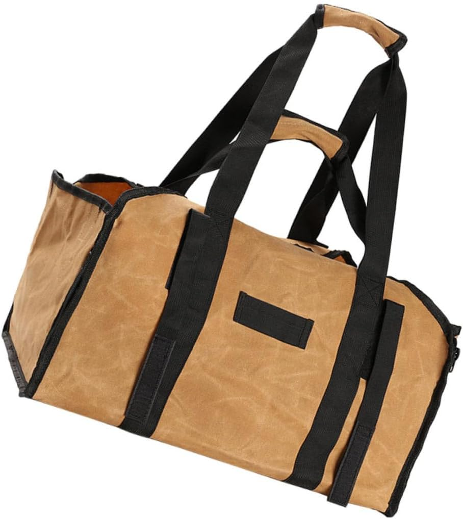 Large Canvas Firewood Storage Bag with Handle Strap Log Carrier Tote for Camping Fireplace Garden Tools and Picnic Organizer Khaki Outdoor Wood Tote image number 5