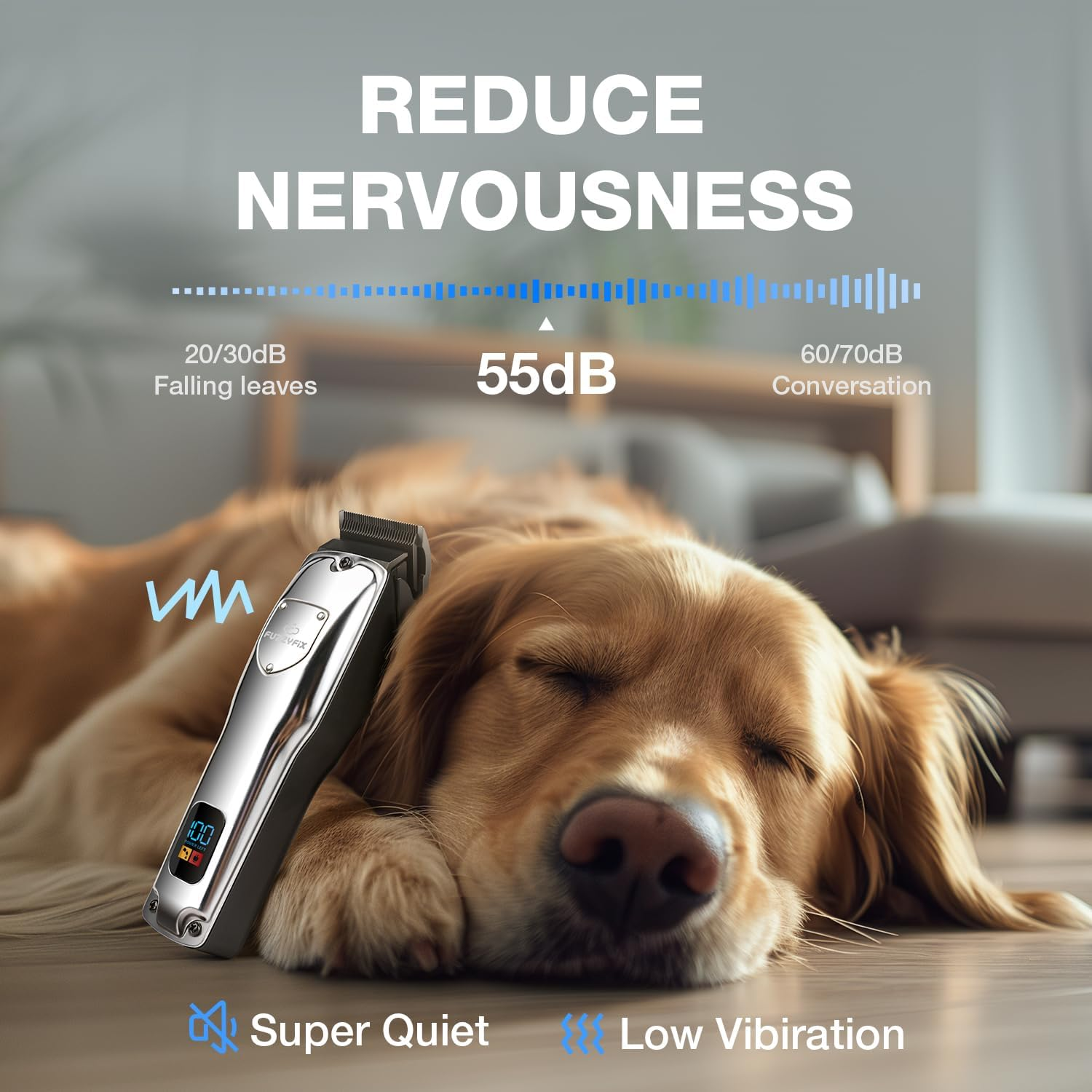 Fuzzyfix Dog Clippers for Grooming for Thick Heavy Coats, Professional Pet Grooming Clippers Supplies Kit Low Noise Rechargeable Stainless Steel Hair Trimmer with Ceramic Blade for Dogs Cats Animals image number 6