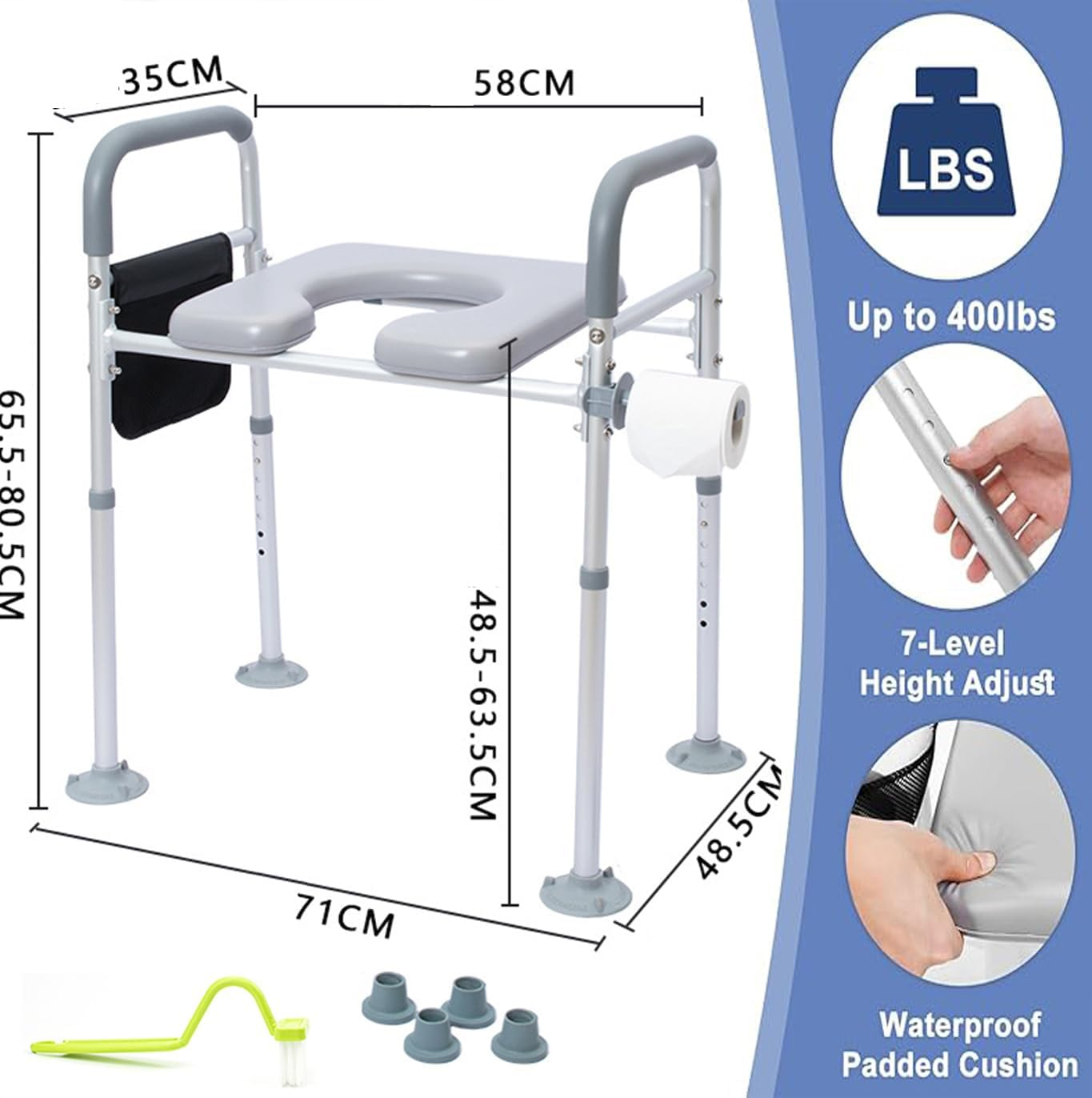 Raised Toilet Seat with Handles,Toilet Lift Grab Bar, Width and Height Adjustable Raised Toilet Seat, up to 330Lbs, with Armrests and Wider Seat, Standard Seat Risers for Seniors, Pregnant Individuals, and the Handicapped, Fits Any Commode image number 1