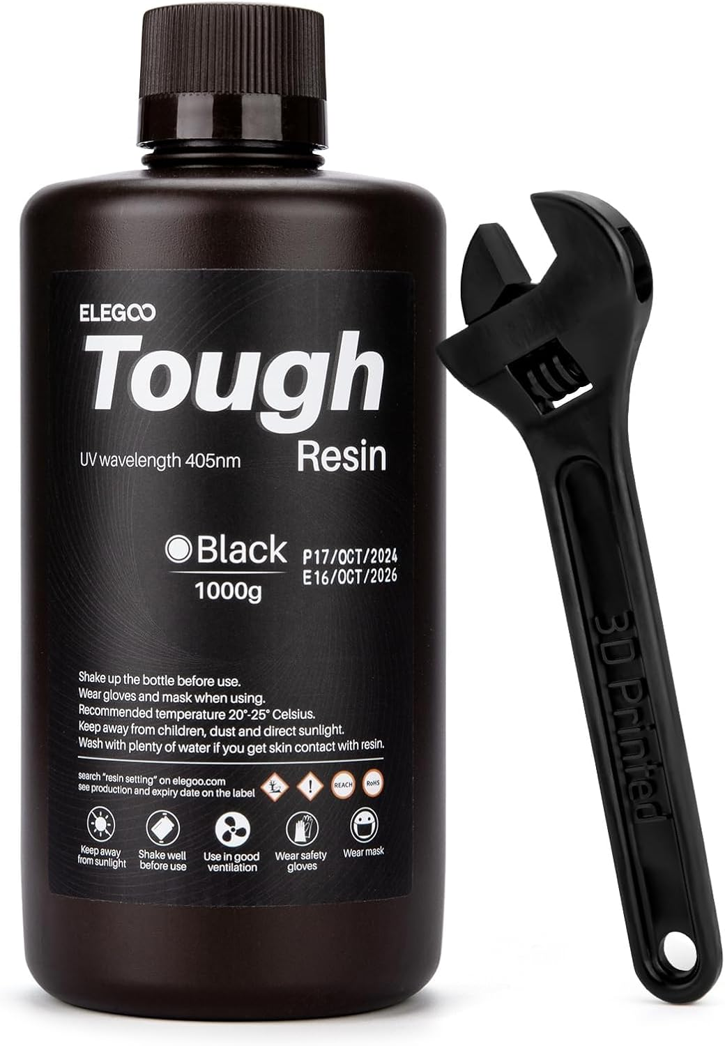 ELEGOO Tough Resin 3D Printer Resin with High Hardness, Low Viscosity, Low Shrinkage, Compatible with MSLA LCD DLP 3D Printers, Grey 1000G