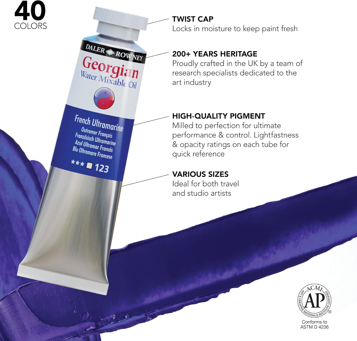 Daler Rowney Georgian Water Mixable Oil Paint Selection Set, 37 Ml (10 Pieces) image number 2