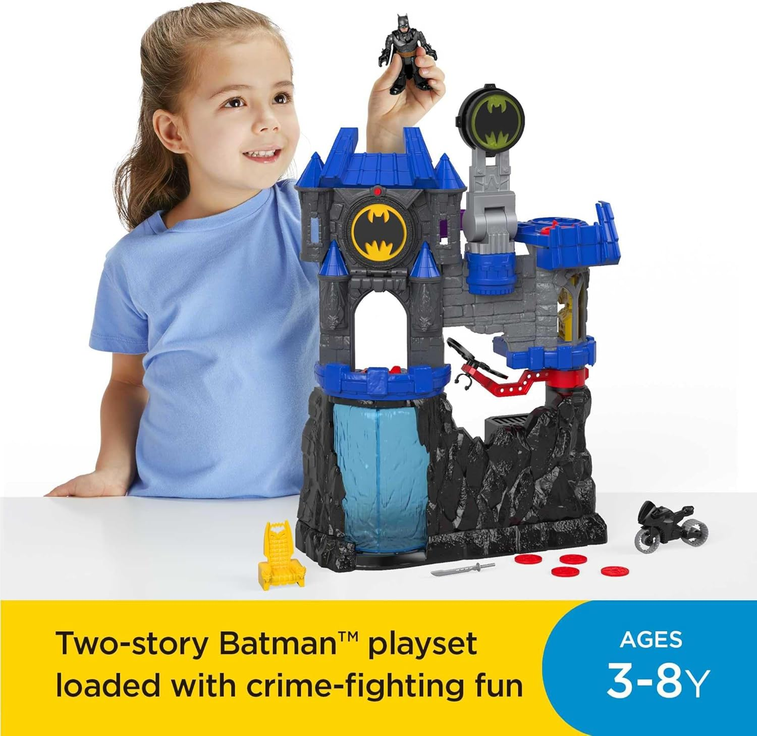Fisher-Price Imaginext DC Super Friends Batman Toy, Wayne Manor Batcave Playset with Figure & Batcyle for Pretend Play Kids Ages 3+ Years image number 2