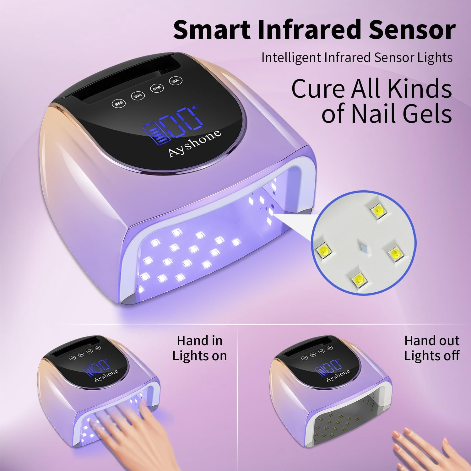 Ayshone Cordless Rechargeable UV Nail Lamp,96W UV Light for Gel Nails with Metal Base,Professional Fast Charger Curing Lamp,4 Timer Setting and Smart Sensor(Gradient Purple) image number 1