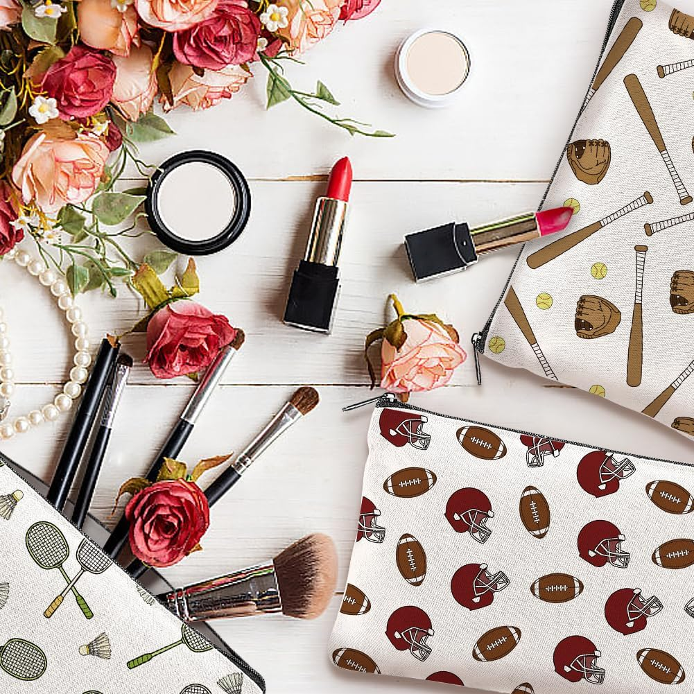 Hobbspring Canvas Cosmetic Bags Makeup Bags with Zipper Travel Toiletry Pouches for Women Party Shopping Accessories, Mixed Color, Racket image number 6