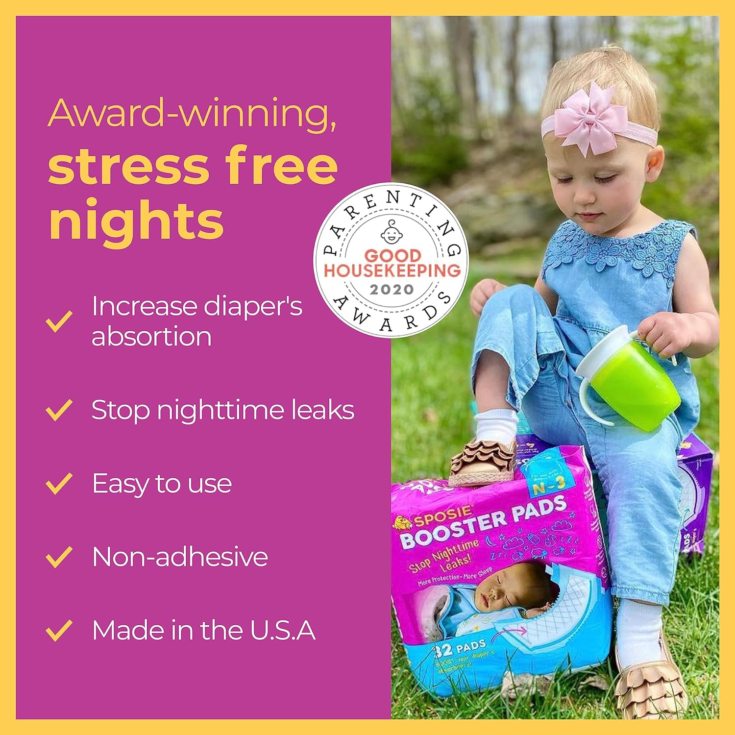 Select Kids Sposie Overnight Baby Diaper Booster Pads/Doublers for Newborns to Size 3 Diapers| 96 Insert-Pads| No Adhesive, Easy Repositioning, Disposable, Nighttime Protection image number 2