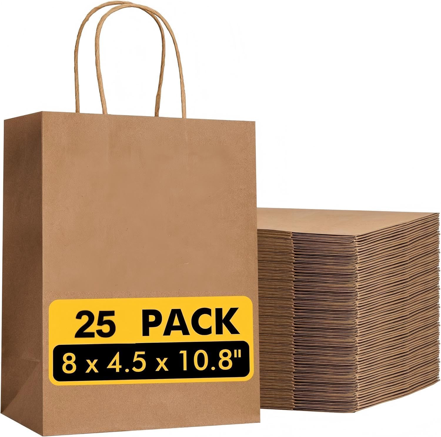 Brown Paper Bags with Handles Bulk 25 Pcs 20.3 X 11.4 X 27.4 Cm Gift Bags Bulk, Brown Kraft Paper Bags for Retail, Party, Shopping, Favor image number 5