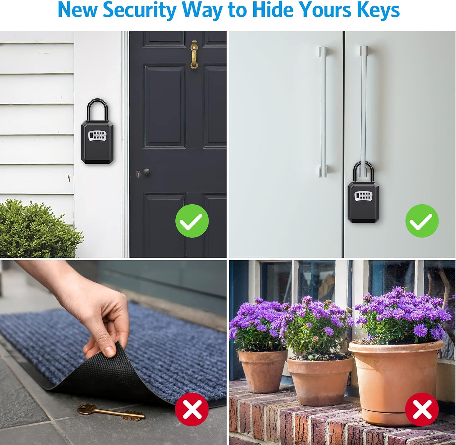 OQIMAX Key Lock Box,Key Safe Box 4 Digit Combination Key Lock Box for Outdoor with Removable Shackle,Weatherproof Key Box,2 Install Ways Hanging &Wall Mounted for Home Warehouse Garage