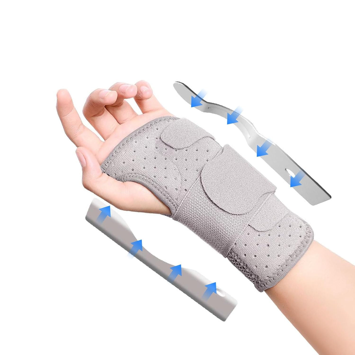 Carpal Tunnel Wrist Brace，Alleviates Tendonitis Wrist Brace Equipped with 2 Metal Stabilizers, Adjustable Wrist Support Wrap for Arthritis, Tendonitis, Sprains (Gray, L, Left)