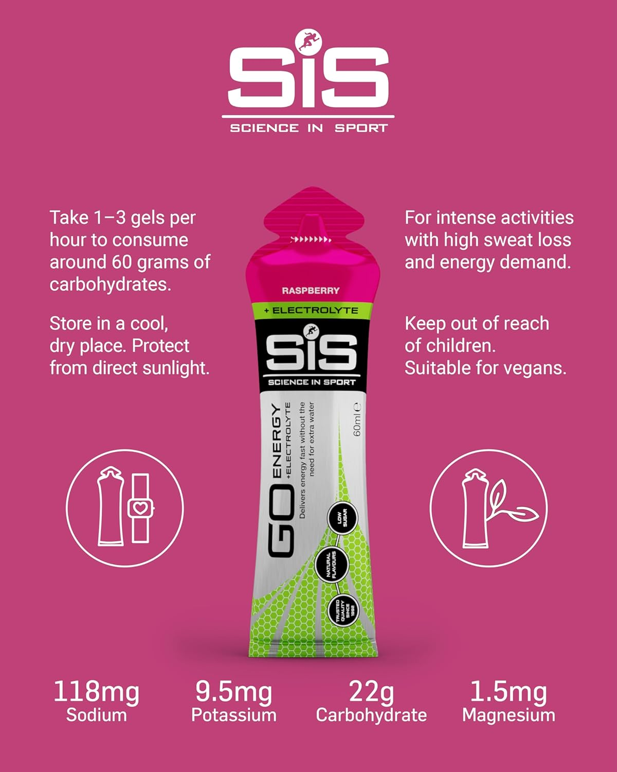 SIS Go Isotonic Energy Gel with Electrolytes - Nutrition Gel Supports Performance & Hydration for Running & Cycling - Raspberry Flavour, 60Ml, Pack of 30 image number 1