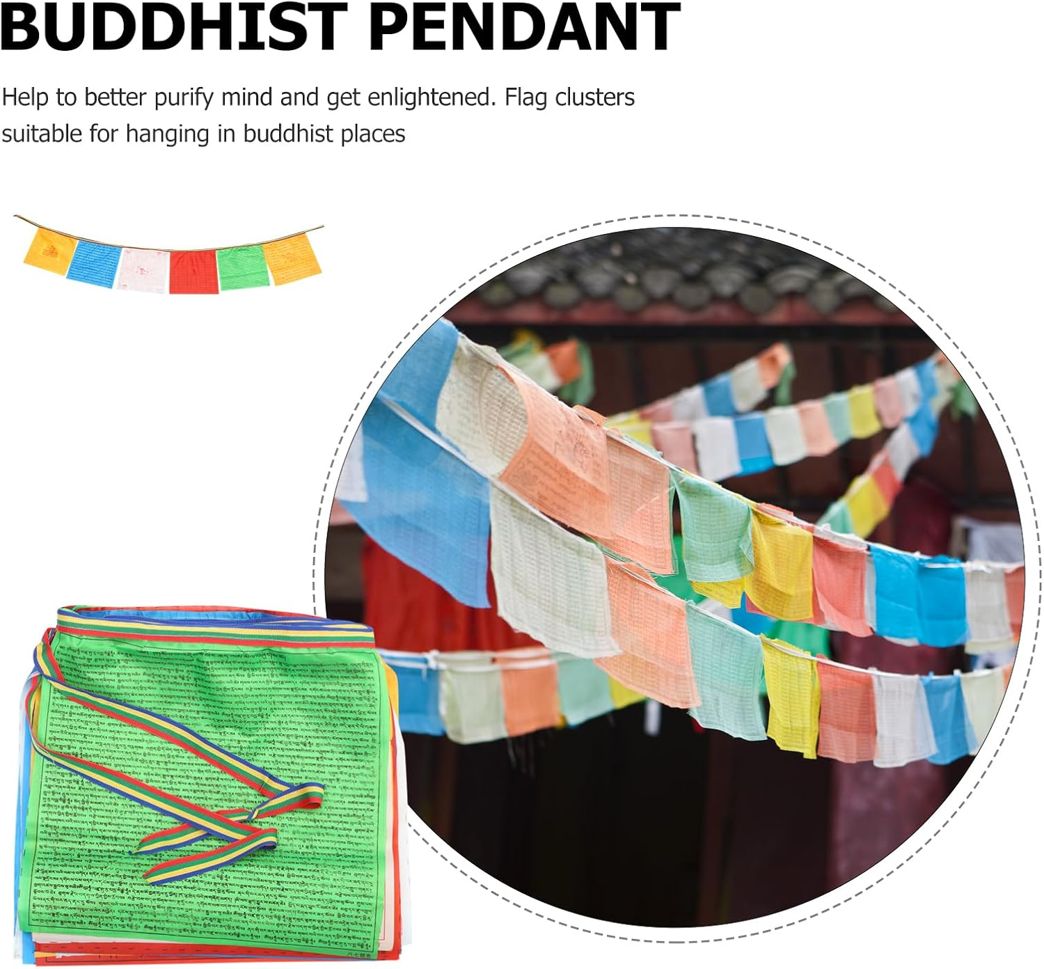 Gadpiparty 2 Rolls Meditation Flag Prayer Banner Vertical Prayer Flags Outdoor Five Element S Outdoor Buddhist Mantra Buddha To image number 5