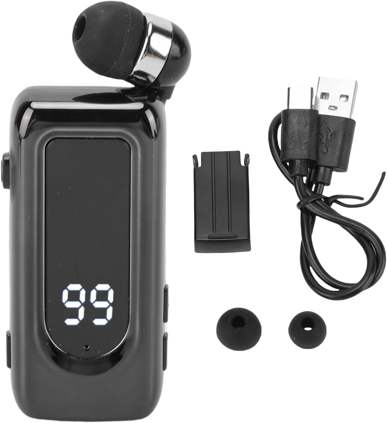 SENECESLI Smart LED Battery Indicator, Retractable BT5.4 Wireless Headphones, LED Display, Stereo Headphones with Controller (Black) - Silver image number 7