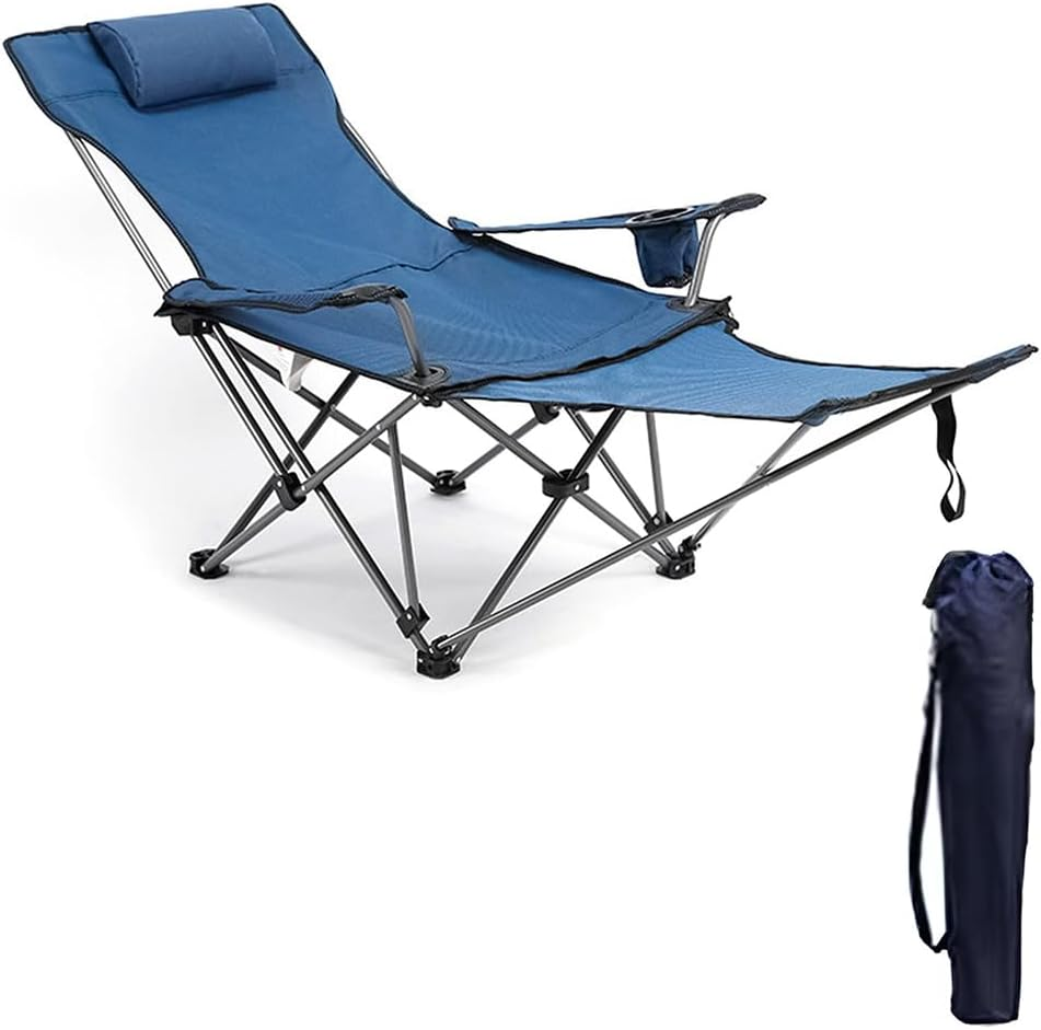 Camping Lounge Chair with Removable Footrest, Adjustable Folding Backrest, Lightweight Chair with Storage Bag & Headrest for Outdoor Garden (Blue) image number 1