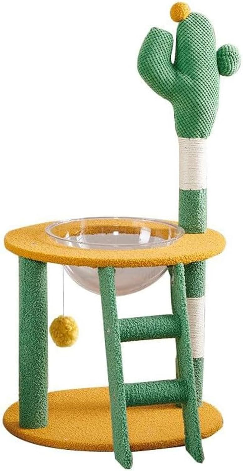 Cat Tree, Cactus Cat Tower with Sisal Covered Scratching Post, Cozy Space Capsule, Plush Staircase and Fluffy Ball for Home Living Room Bedroom image number 2