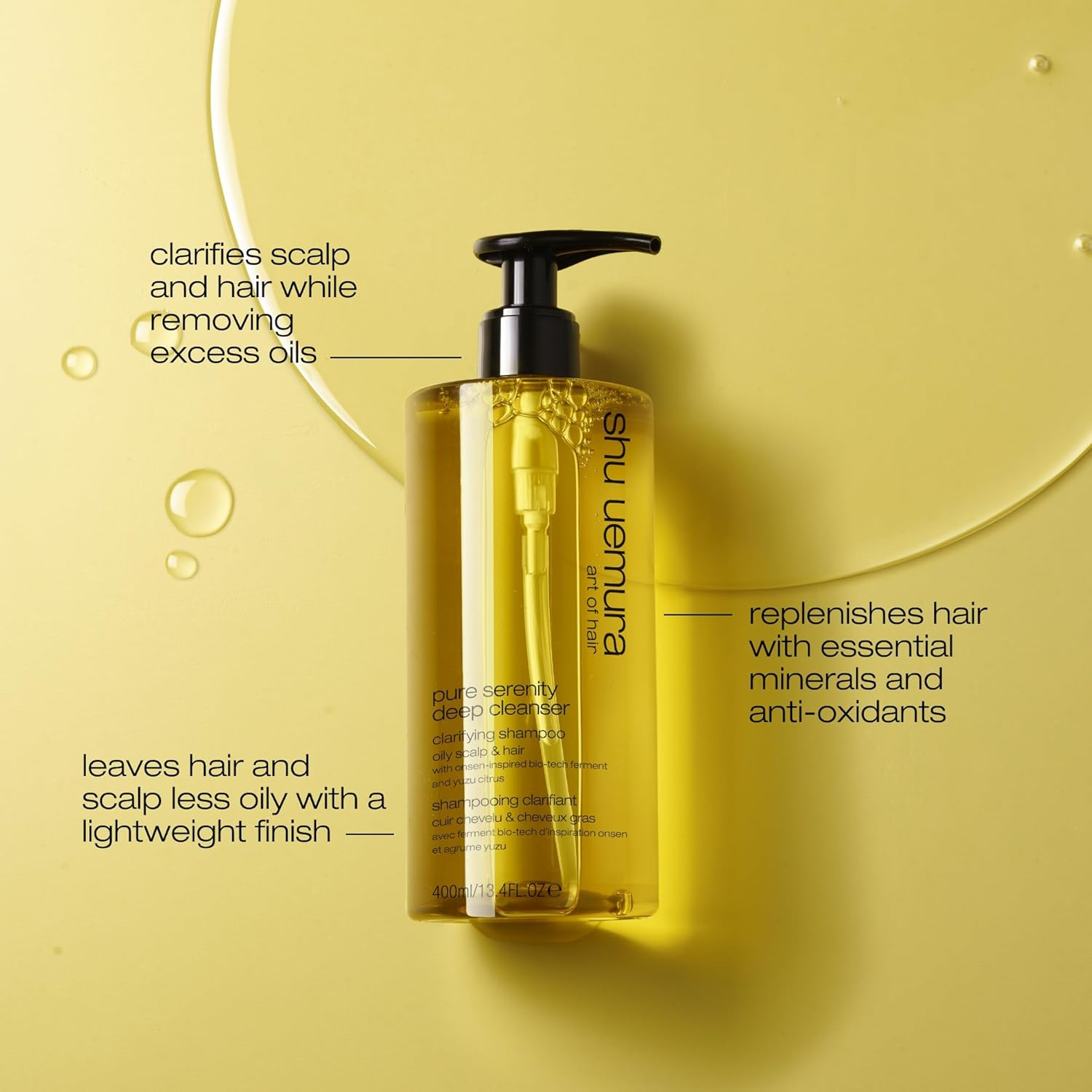 Shu Uemura Pure Serenity Deep Cleanser, Clarifying Shampoo for Oily Scalp and Oily Hair, with Japanese Yuzu Lemons, Removes Dirt Particles from the Scalp, 400 Ml