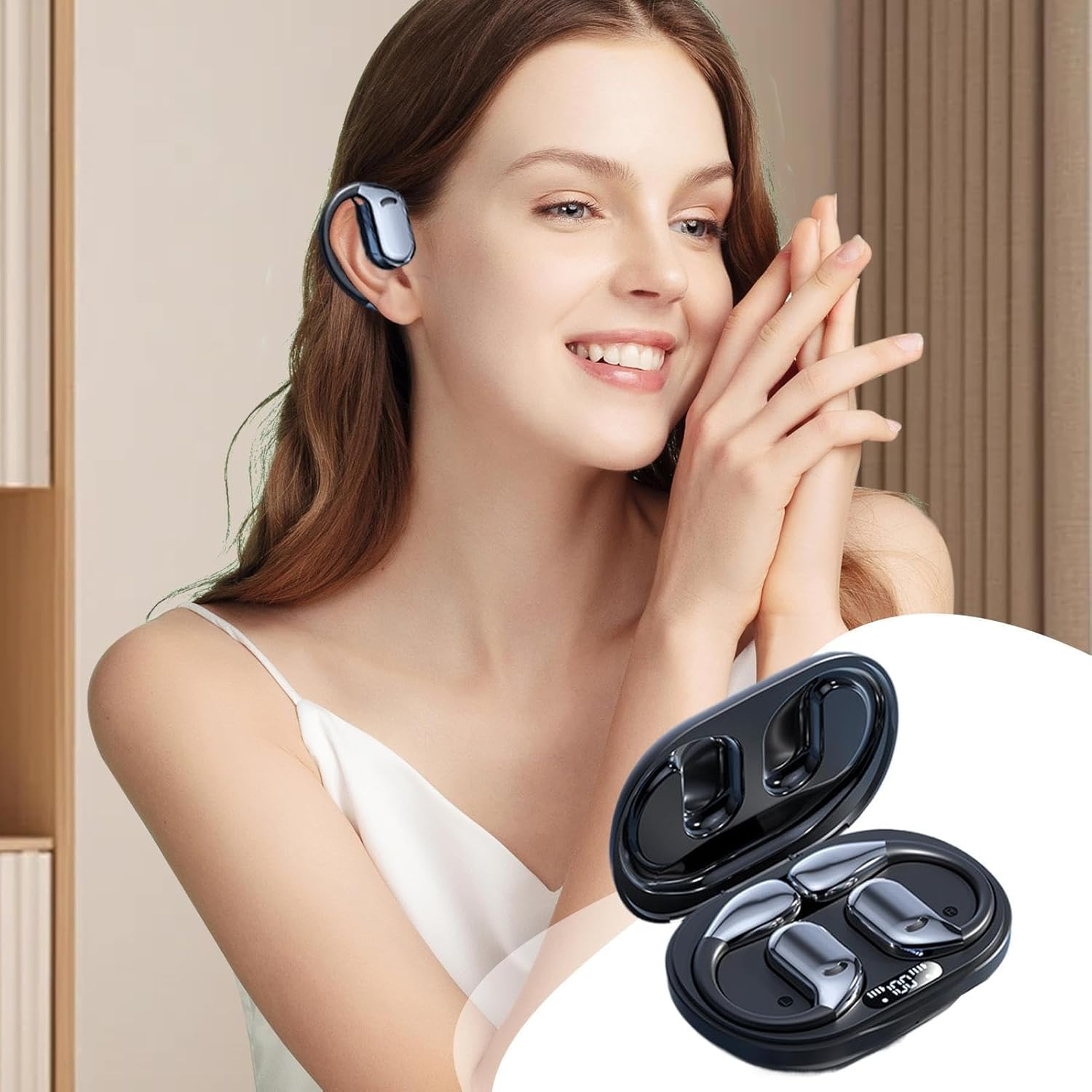 Q39 Ai Translation Clip-On Bluetooth Earphones, Q39 AI Earbuds Translate, Supporting Language Translation for over 134 Countries, Built-In Music & Call, for Travel Business (Beige) image number 4