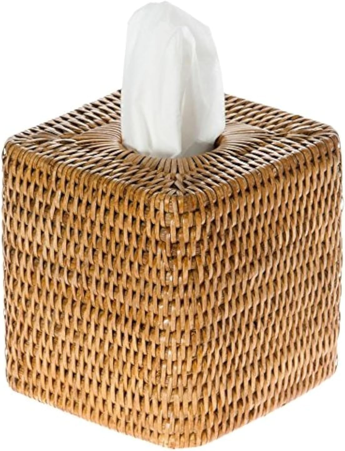 KOUBOO La Jolla Rattan Square Tissue Box Cover, White Wash, Wicker, 13.97 X 13.97 X 14.61 Cm