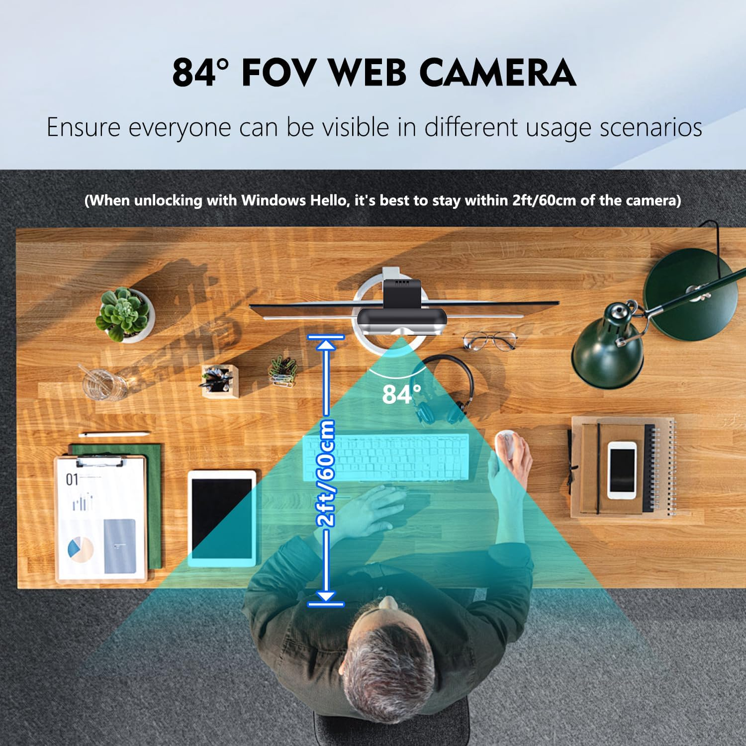 TOALLIN 2K QHD Webcam with Windows Hello, Facial Recognition Web Camera, 5 Million Pixels, Auto-Focus Computer Camera, USB Webcam with Microphone & Privacy Shutter image number 3