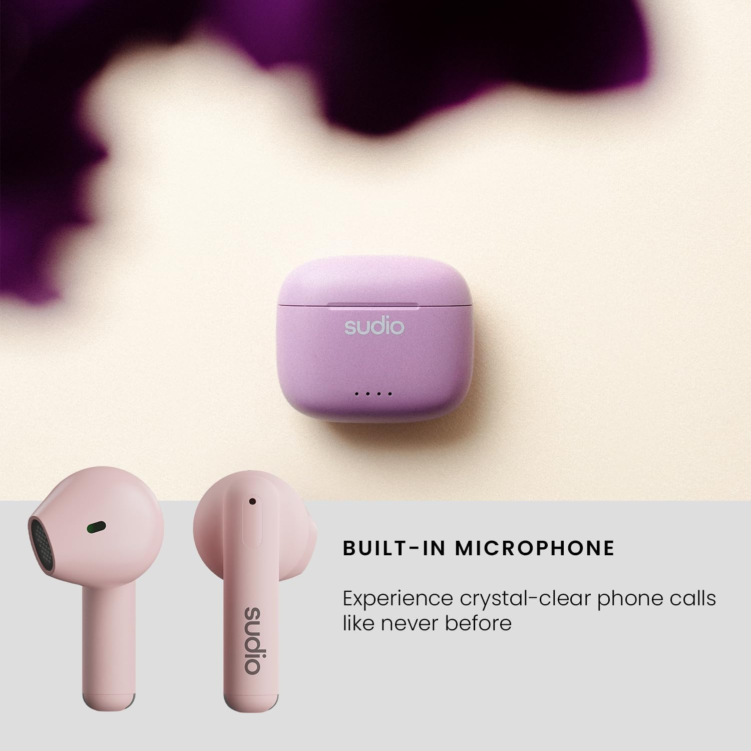 Sudio A1 Pink, Bluetooth Earphones, Touch Control with Compact Wireless Charging Cradle, IPX4 Protected, Noise-Permeable Headphones with Built-In Microphone, Premium Crystal Sound
