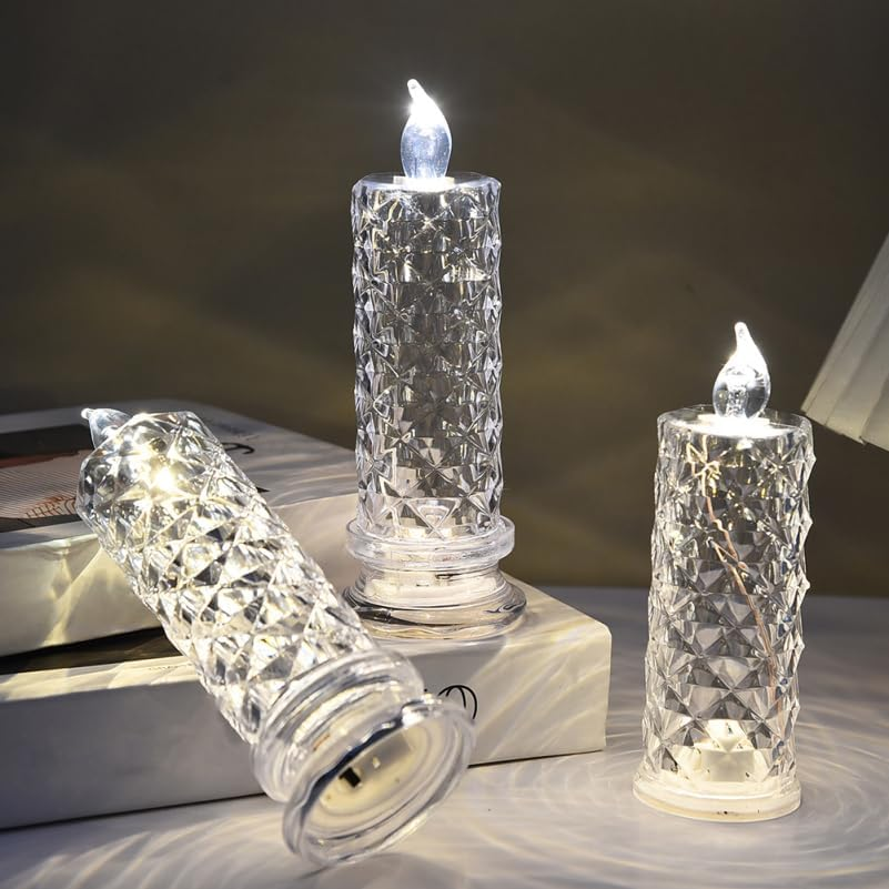 OSALADI Pack of 6 LED Rose Candles with Clear Crystal-Like Design, Energy-Saving Electric Candles with Sturdy Base as Party Table Decoration for Living Room and Festive Occasions image number 4