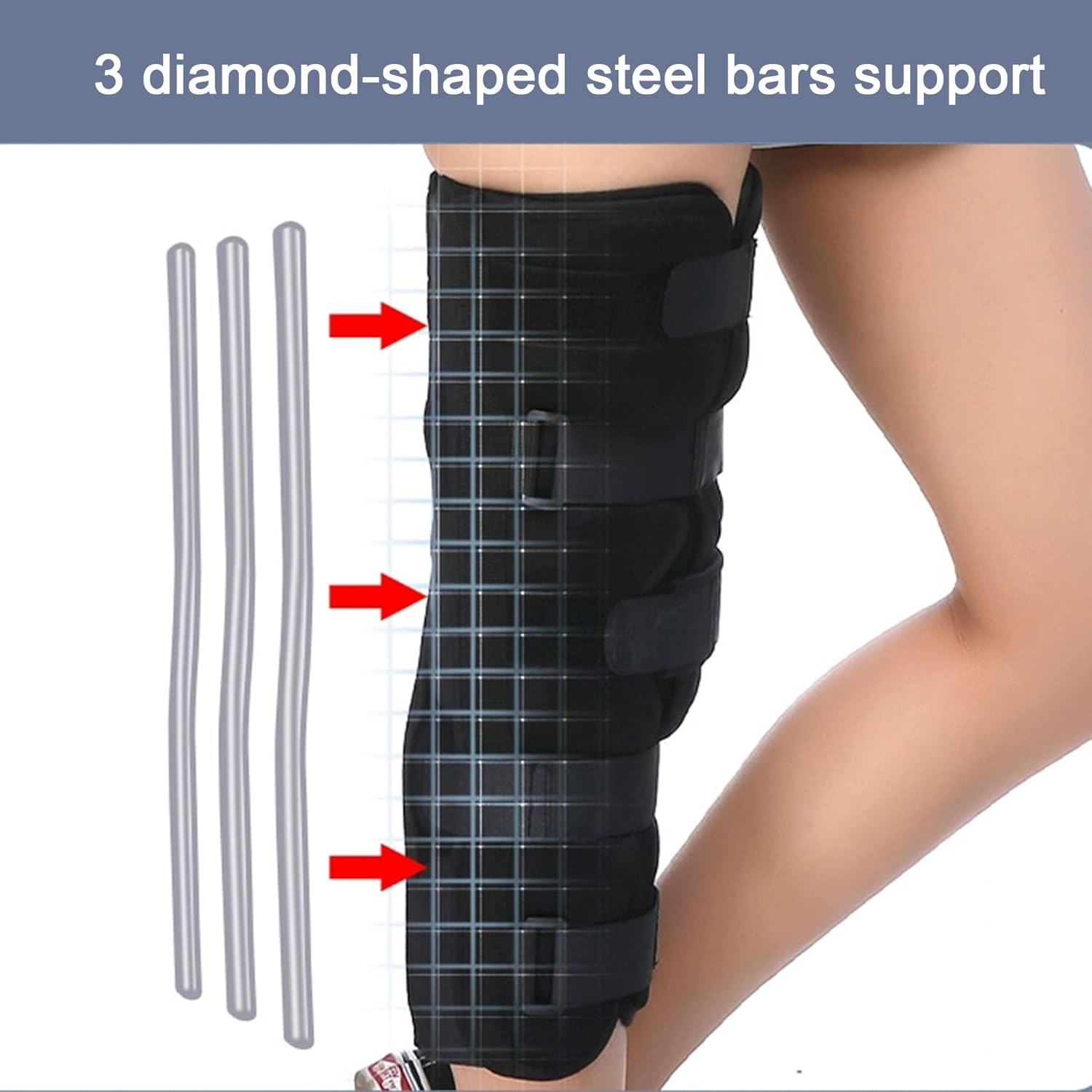 Tri-Panel Knee Immobilizer Full Leg Support Brace, Adjustable Knee Splint for Post-Surgery Recovery, Fracture, ACL and MCL Injuries Straight Leg Brace for Women and Men (S)