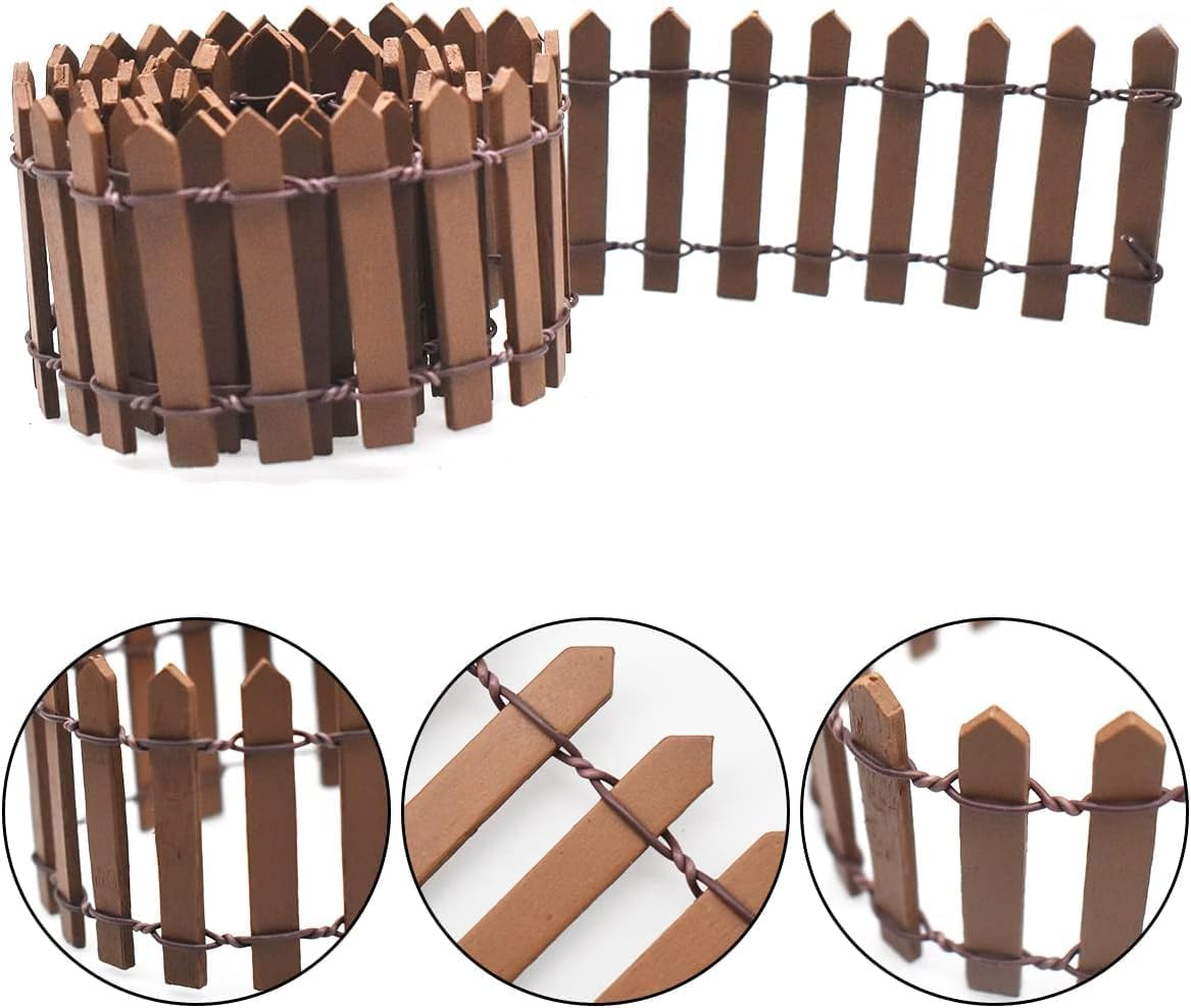 Miniature Wood Picket Fence Garden Ornament, 2 Pieces Wood Picket Fence Garden Decorative Fence, Miniature Fairy Garden Fence Wooden Decorative Ornament Fence Wooden Pickets Fences image number 6