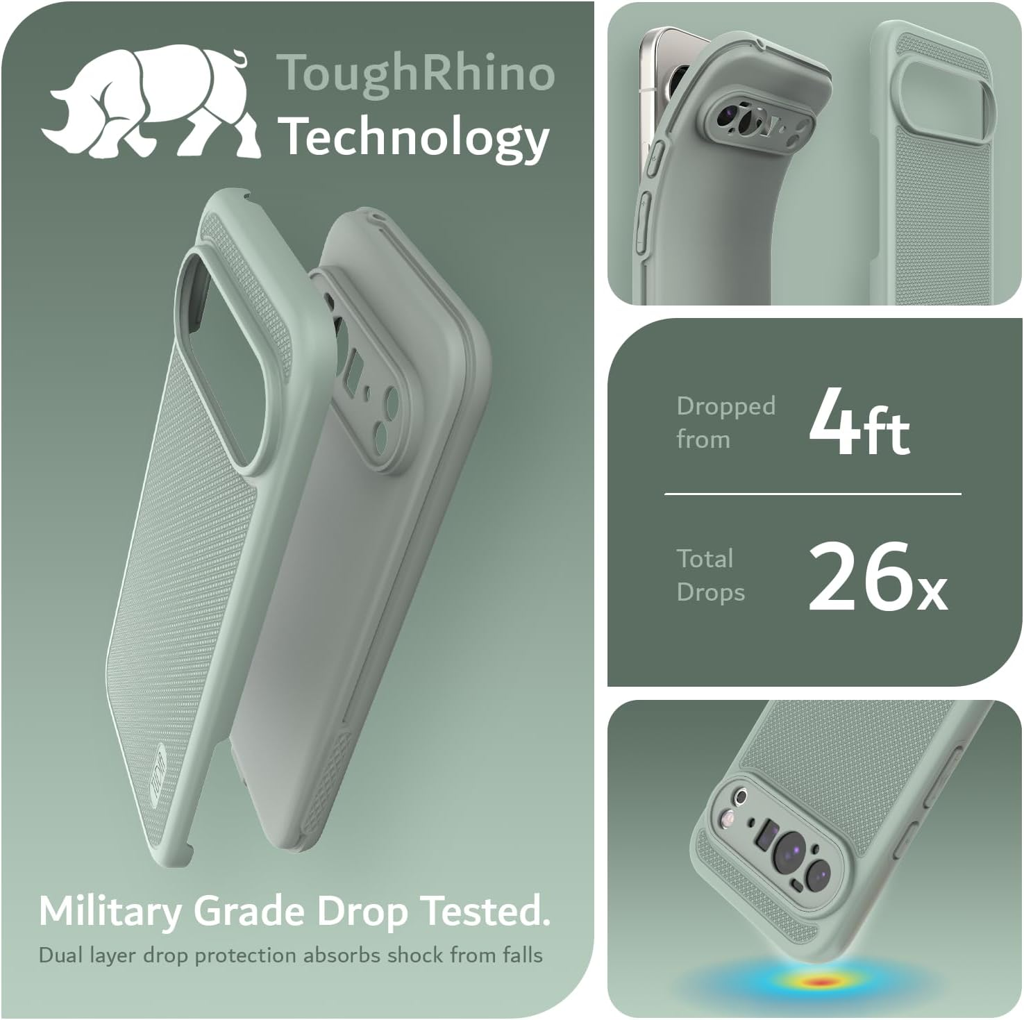 TUDIA Mergegrip [Military Grade] Designed for Google Pixel 10 Pro XL Case (2025), [Drop Tested] Dual-Layer Shockproof Slim Non-Slip Heavy Duty Protective Phone Cases (Green Lily, Basic)