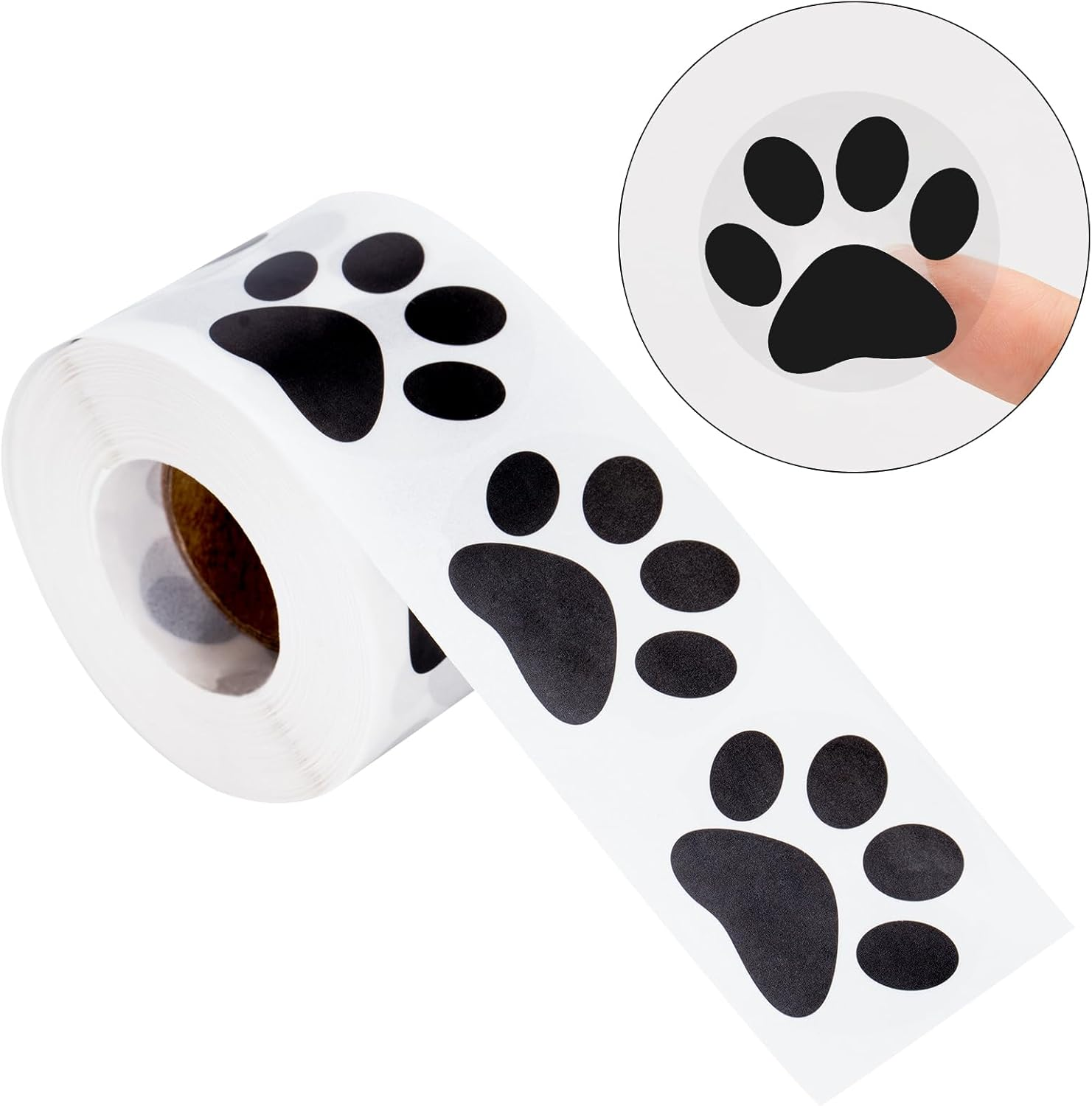 Anwyll Clear Paw Prints Stickers - 500Pcs 1.5Inch Puppy Dog Bear Prints, Self-Adhesive Transparent Black Patrol Stickers Roll for Birthday Envelope Seal Card Gift Packaging image number 2