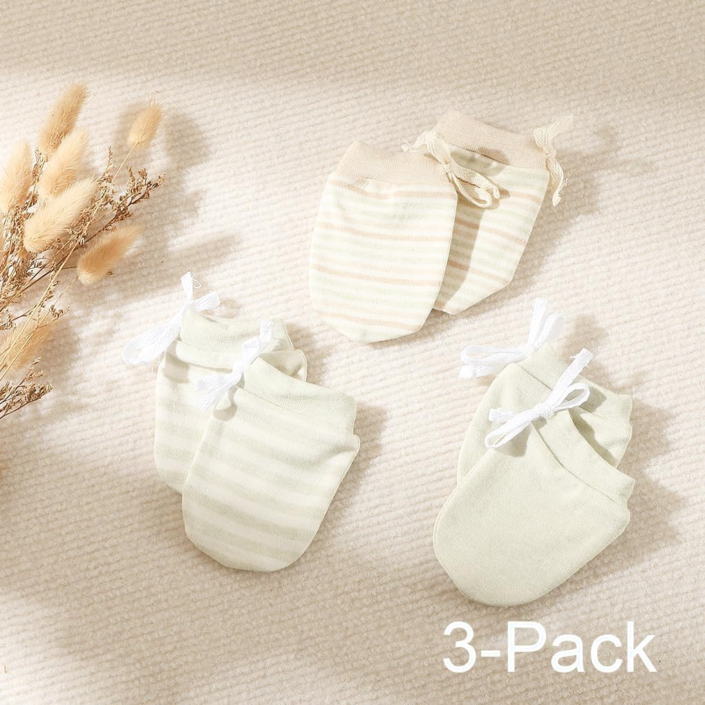 MOMSMENU Newborn Mittens No Scratch 100% Organic Cotton Mitts Baby Boy Girl Neutral 0-12 Months 3 Packs