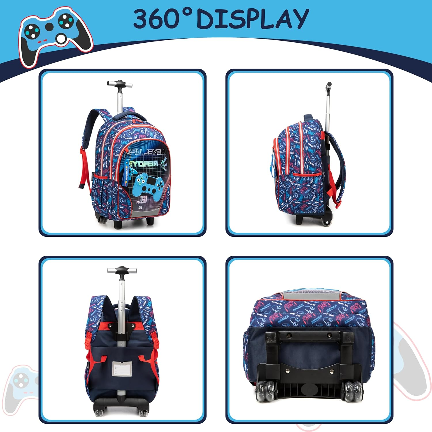ZBAOGTW Rolling Backpack for Kids with Wheels Backpacks for Kids Travel Bags 3PCS Girls and Boys Backpack with Lunch Box - Black Car image number 3