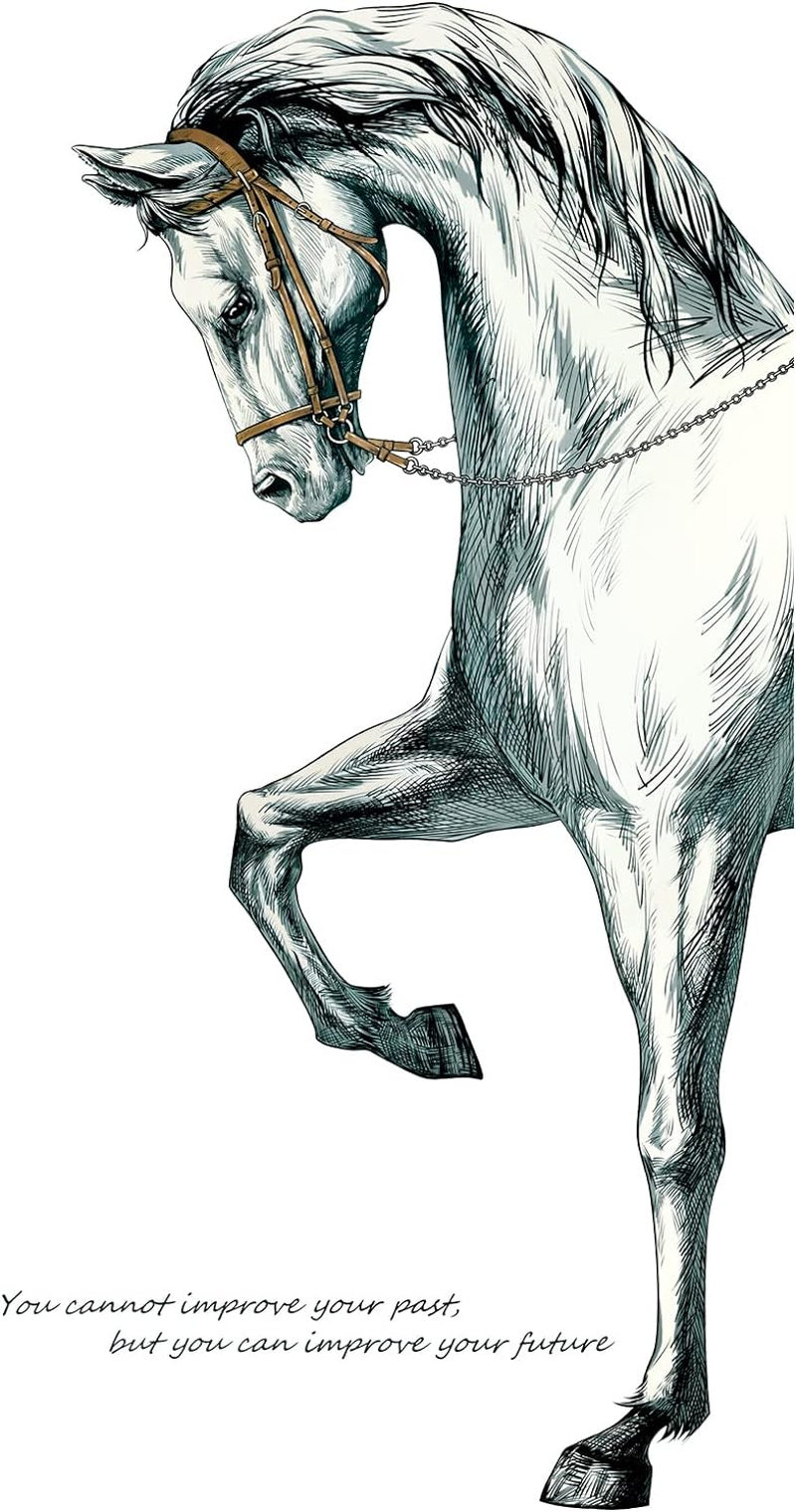 Vinyl Painted Horse Glacier Wall Decals Animals Pattern Peel and Stick Stickers Home Decor Living Room Bedroom Hall Door Staircase Decorations Removable Posters, Grey, 23.6''X35.4'' image number 5