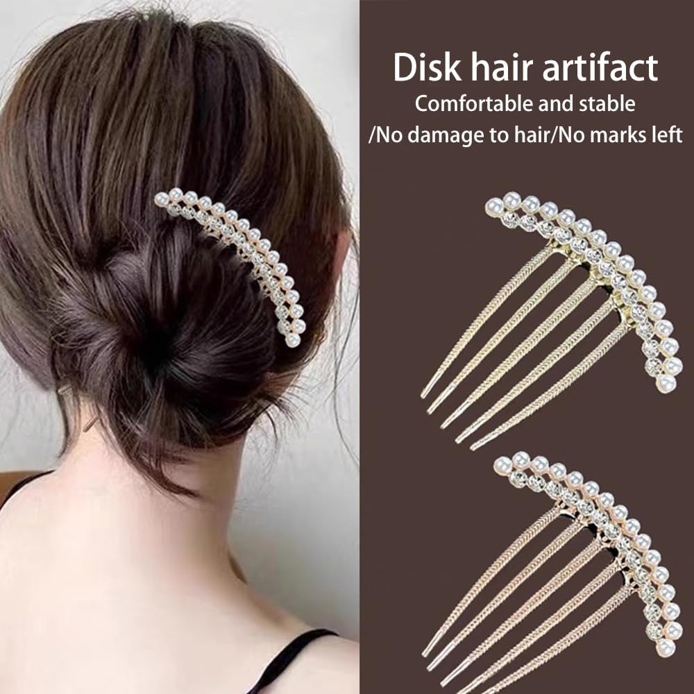 TSUOUKL Pack of 2 Vintage Bridal Hair Combs with Pearls and Crystals - Silver Comb for Weddings, Chignon and Everyday Use (Hair Accessory Set Women) image number 3