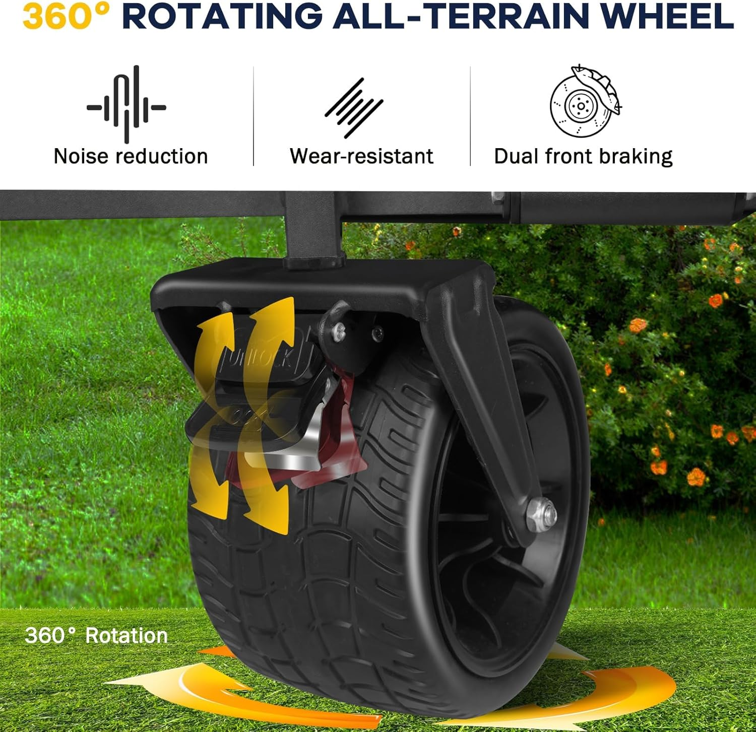 Foldable Wagon with Wheels, XICEN Portable Heavy Duty Collapsible Beach Cart, Large Capacity Utility Wagon for Shopping, Sports, Camping, Garden, Grocery (Black-Open Side) - Beige image number 6